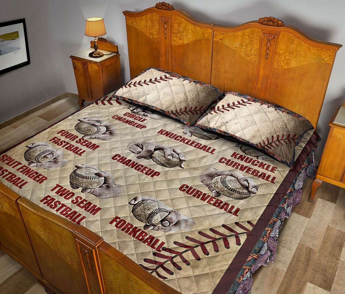 Ohaprints-Quilt-Bed-Set-Pillowcase-Baseball-Pitching-Grip-Baseball-Player-Lover-Fan-Gift-Vintage-Beige-Blanket-Bedspread-Bedding-1335-Queen (80'' x 90'')