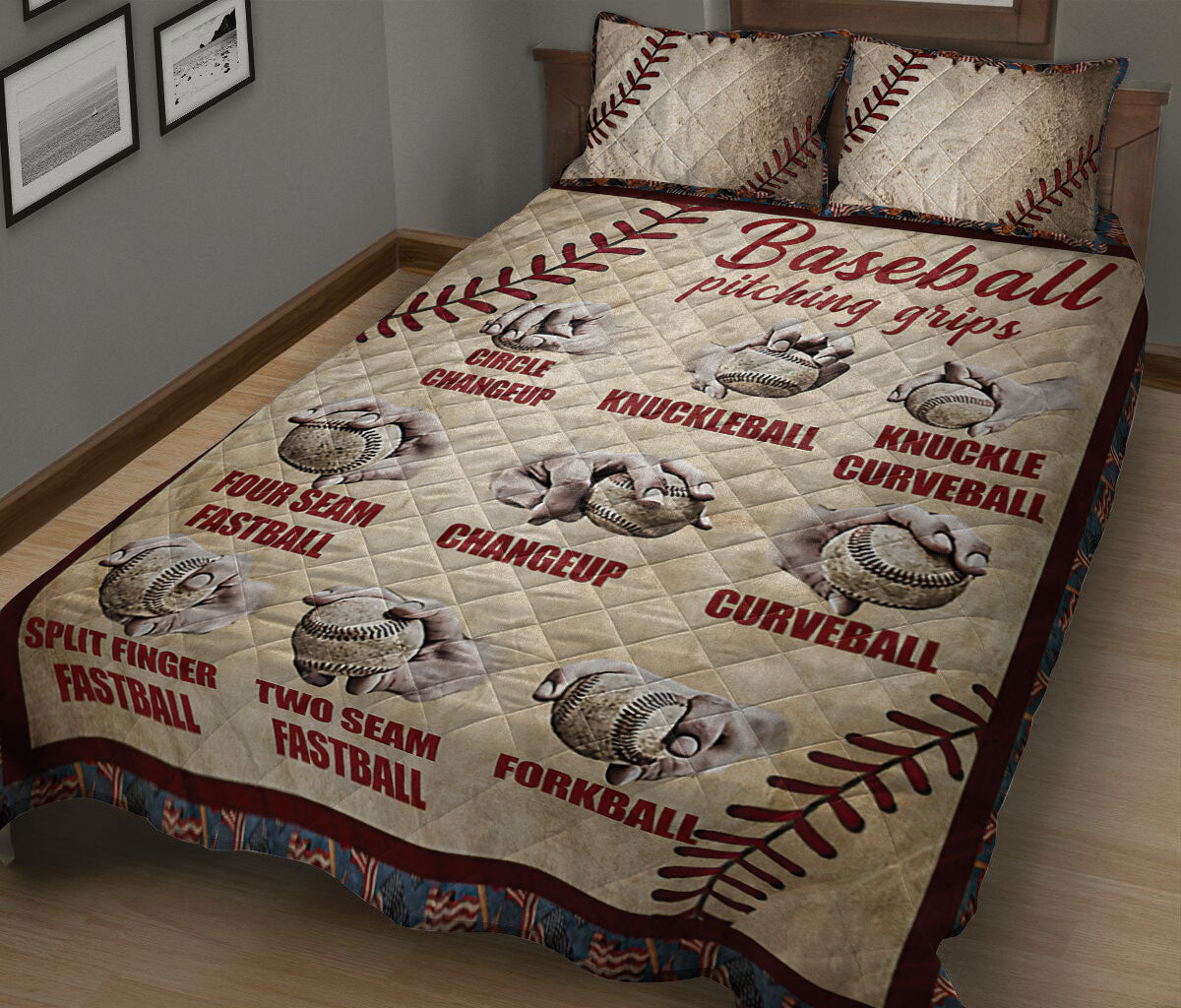 Ohaprints-Quilt-Bed-Set-Pillowcase-Baseball-Pitching-Grip-Baseball-Player-Lover-Fan-Gift-Vintage-Beige-Blanket-Bedspread-Bedding-1335-King (90'' x 100'')
