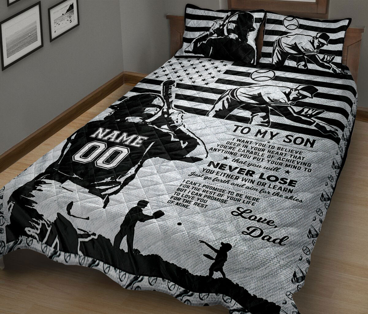 Ohaprints-Quilt-Bed-Set-Pillowcase-Black-White-Baseball-Boy-Baseball-Lover-Gift-Custom-Personalized-Name-Number-Blanket-Bedspread-Bedding-1923-King (90'' x 100'')