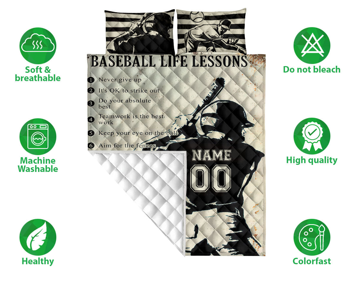 Ohaprints-Quilt-Bed-Set-Pillowcase-Baseball-Life-Lesson-Boy-Baseball-Lover-Gift-Custom-Personalized-Name-Number-Blanket-Bedspread-Bedding-2514-Double (70'' x 80'')