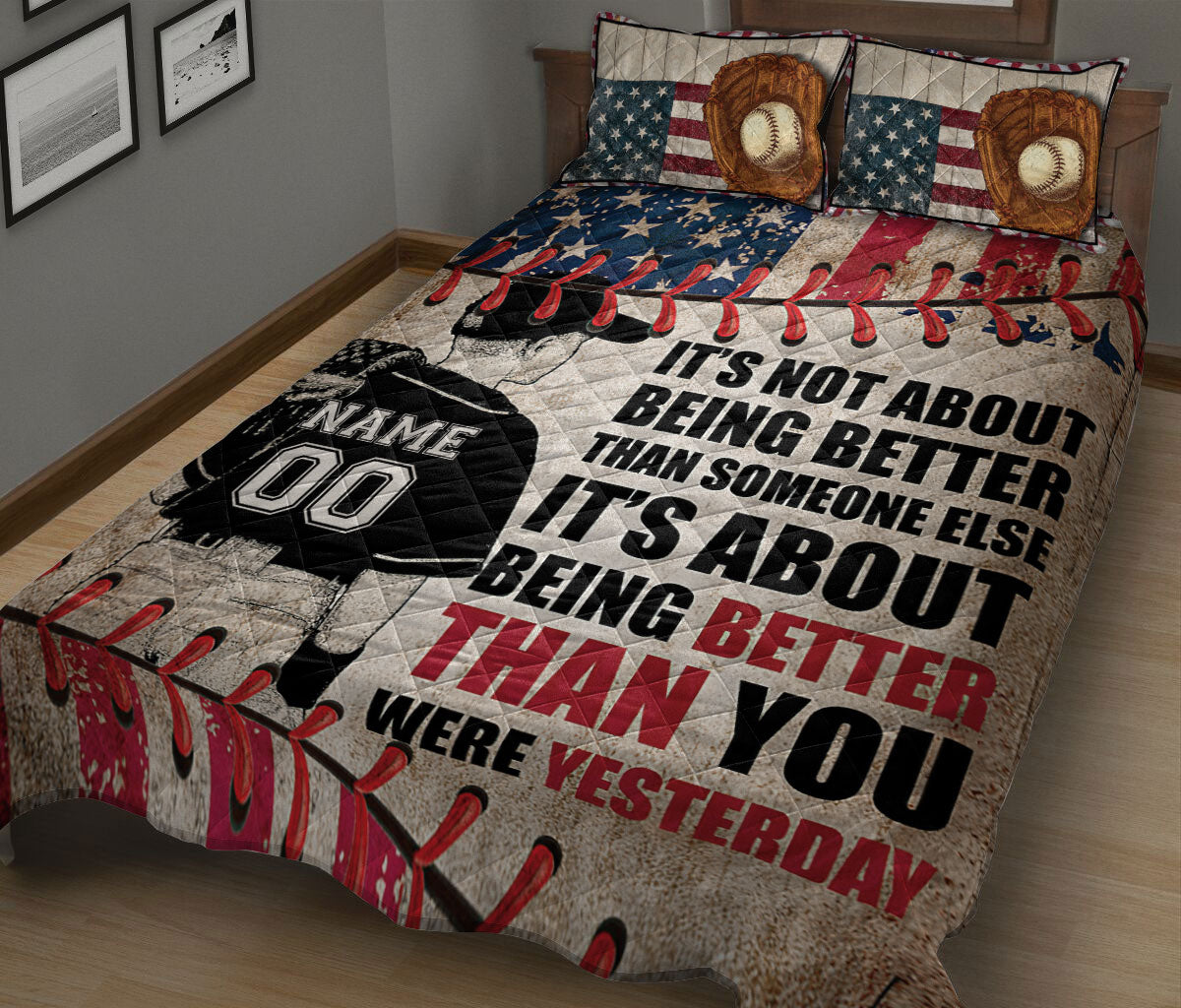 Ohaprints-Quilt-Bed-Set-Pillowcase-Baseball-Boy-Fan-Gift-Idea-America-Flag-Blanket-Bedspread-Bedding-164-King (90'' x 100'')