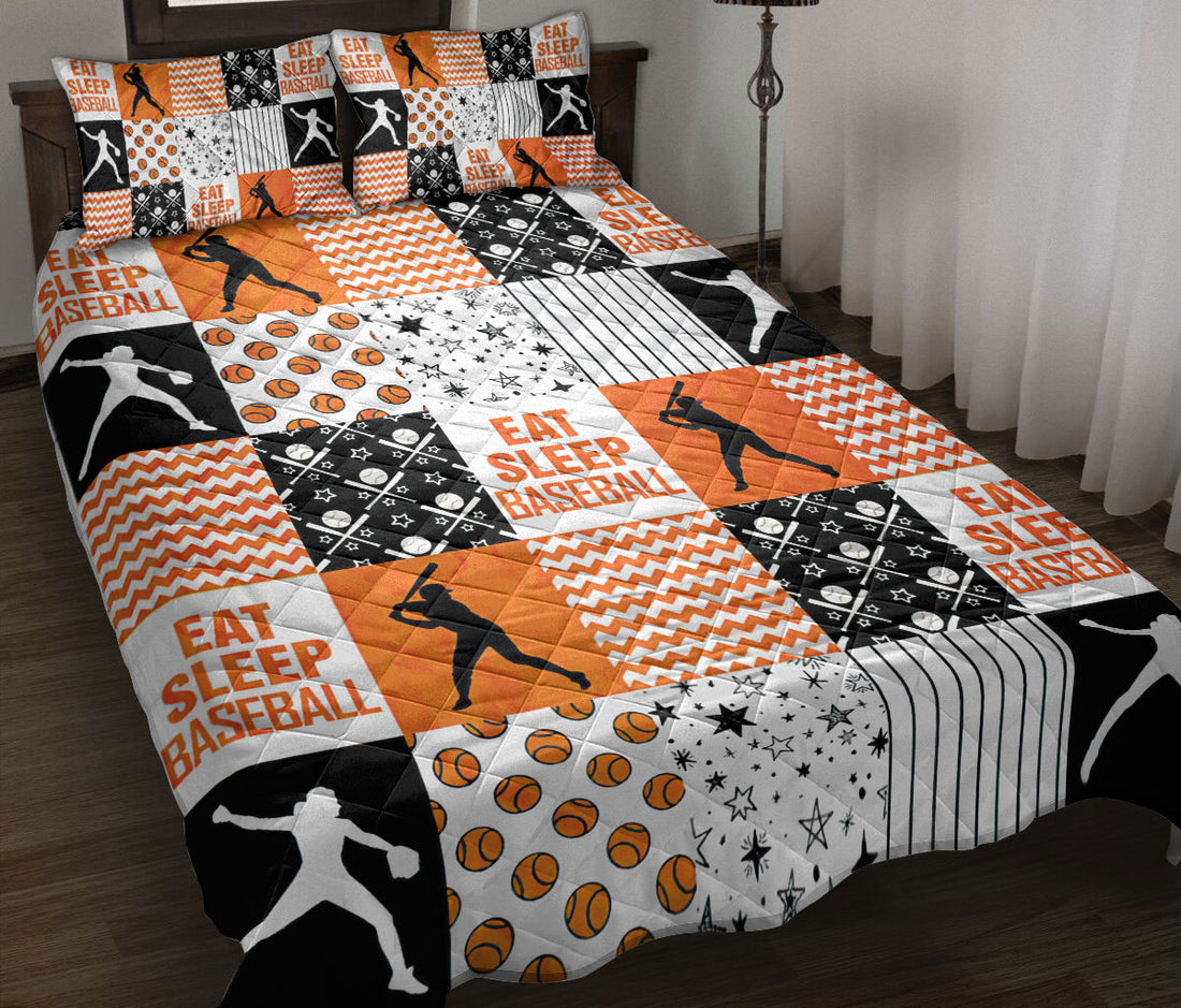 Ohaprints-Quilt-Bed-Set-Pillowcase-Patchwork-Baseball-Player-Posing-Orange-Pattern-Baseball-Lover-Gift-Blanket-Bedspread-Bedding-2515-Throw (55'' x 60'')