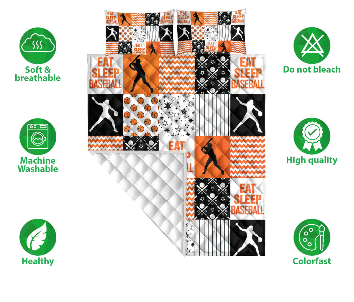 Ohaprints-Quilt-Bed-Set-Pillowcase-Patchwork-Baseball-Player-Posing-Orange-Pattern-Baseball-Lover-Gift-Blanket-Bedspread-Bedding-2515-Double (70'' x 80'')