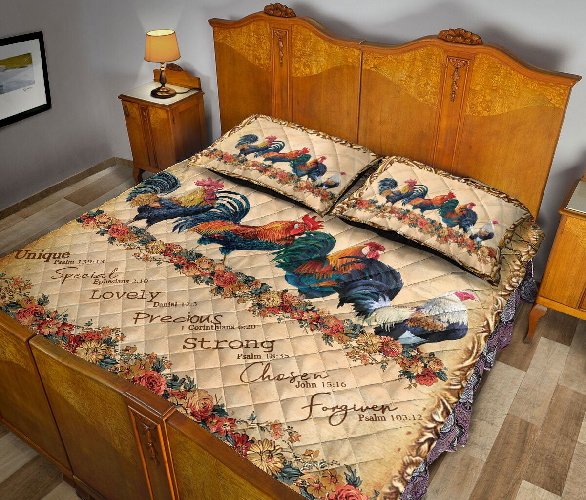 Ohaprints-Quilt-Bed-Set-Pillowcase-Flower-Rooster-Chicken-God-Say-You-Are-Farm-Animal-Farmer-Vintage-Blanket-Bedspread-Bedding-3592-King (90'' x 100'')