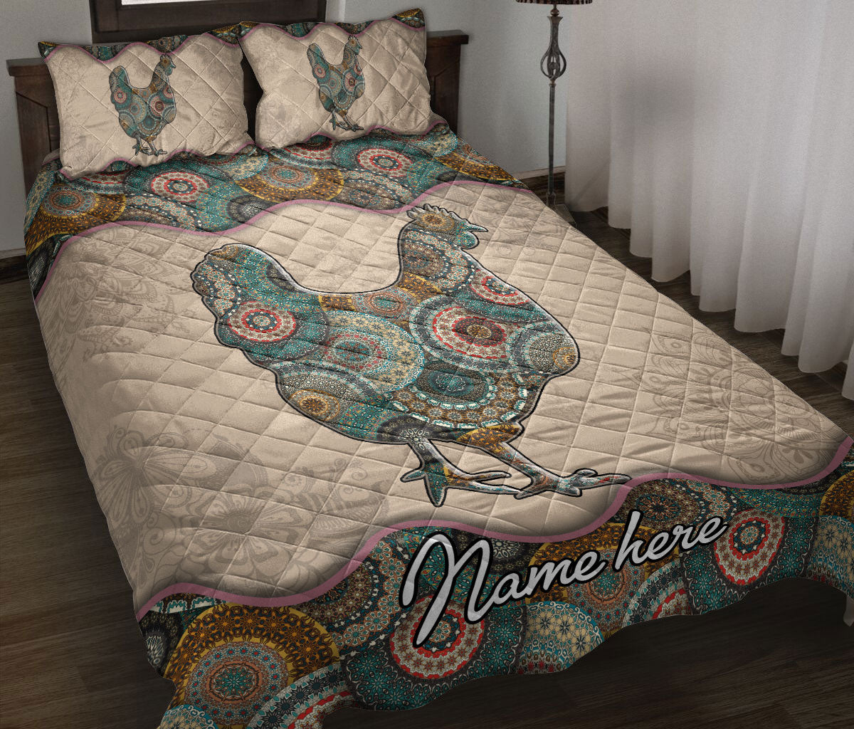 Ohaprints-Quilt-Bed-Set-Pillowcase-Hen-Chicken-Mandala-Vintage-Farm-Farmer-Custom-Personalized-Name-Blanket-Bedspread-Bedding-3593-Throw (55'' x 60'')