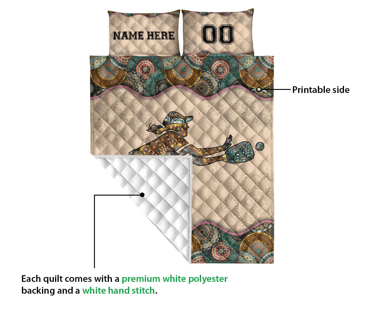Ohaprints-Quilt-Bed-Set-Pillowcase-Baseball-Sofftball-Girl-Catcher-Mandala-Idea-Custom-Personalized-Name-Number-Blanket-Bedspread-Bedding-3177-Queen (80'' x 90'')