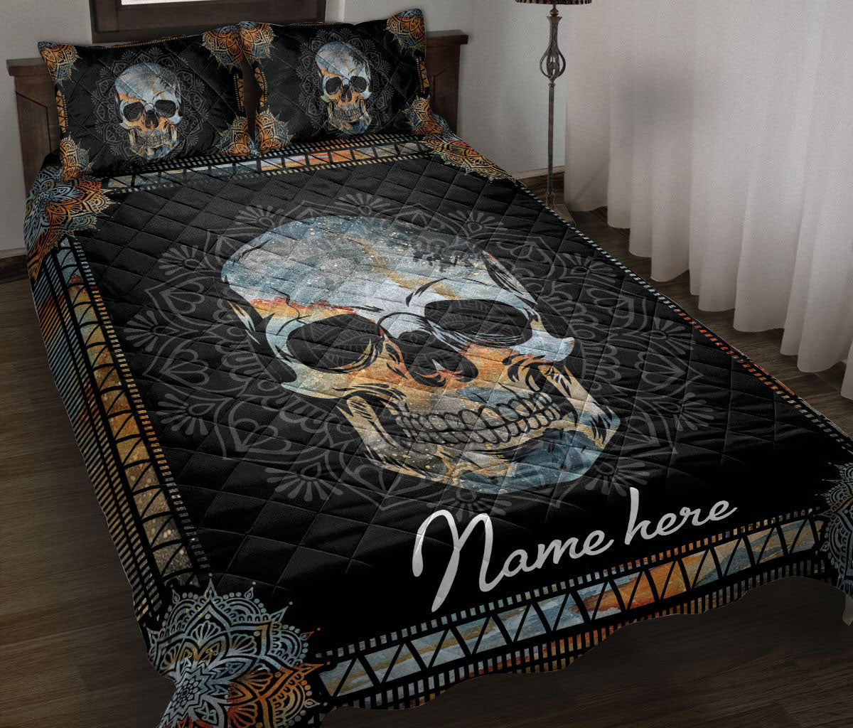 Ohaprints-Quilt-Bed-Set-Pillowcase-Mandala-Skull-Skeleton-Vintage-Gift-Idea-Custom-Personalized-Name-Blanket-Bedspread-Bedding-3682-Throw (55'' x 60'')