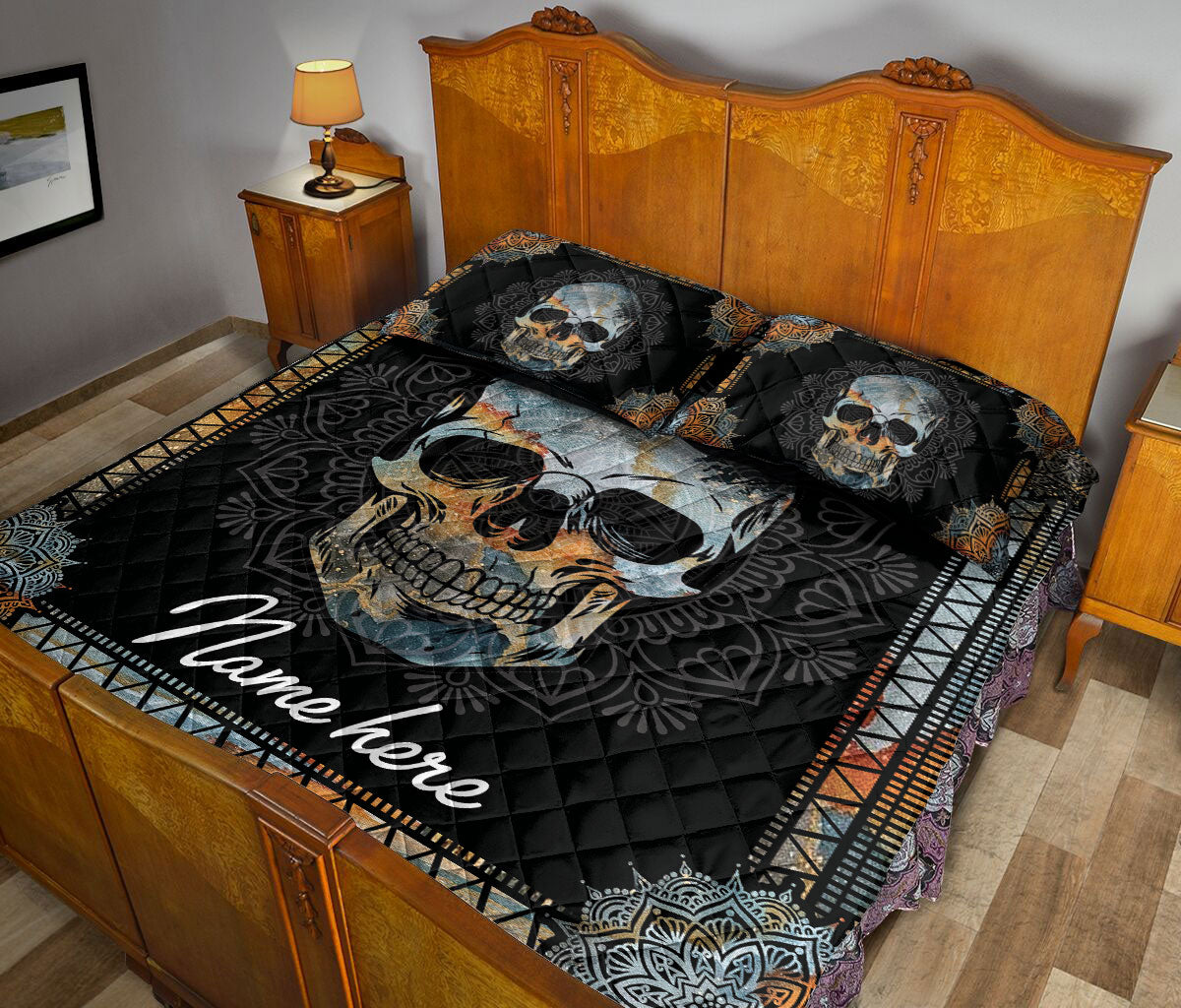 Ohaprints-Quilt-Bed-Set-Pillowcase-Mandala-Skull-Skeleton-Vintage-Gift-Idea-Custom-Personalized-Name-Blanket-Bedspread-Bedding-3682-King (90'' x 100'')