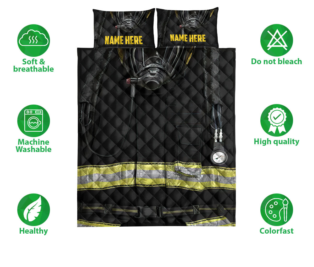 Ohaprints-Quilt-Bed-Set-Pillowcase-Black-Firefighter-Uniform-Firemen-Gift-Idea-Custom-Personalized-Name-Blanket-Bedspread-Bedding-3746-Double (70'' x 80'')