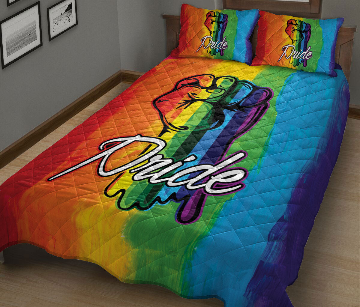 Ohaprints-Quilt-Bed-Set-Pillowcase-Strong-Hand-Rainbow-Lgbt-Pride-Housewarming-Unique-Idea-Gift-Gay-Lesbian-Blanket-Bedspread-Bedding-1321-King (90'' x 100'')