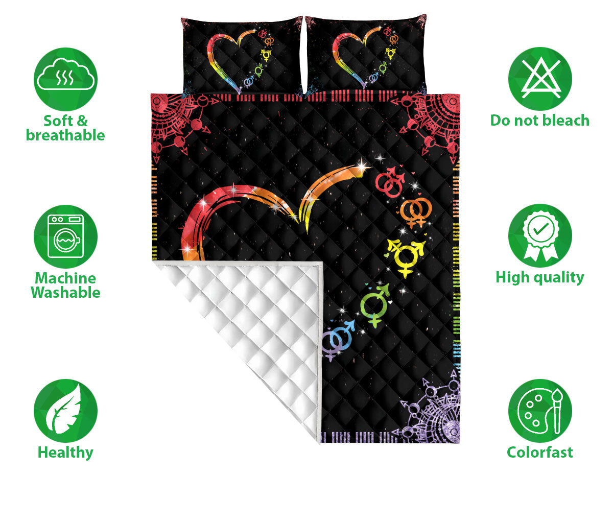 Ohaprints-Quilt-Bed-Set-Pillowcase-Lgbt-Pride-Rainbow-Heart-Mandala-Gay-Bisexual-Transgender-Lesbian-Symbol-Sign-Blanket-Bedspread-Bedding-2534-Double (70'' x 80'')