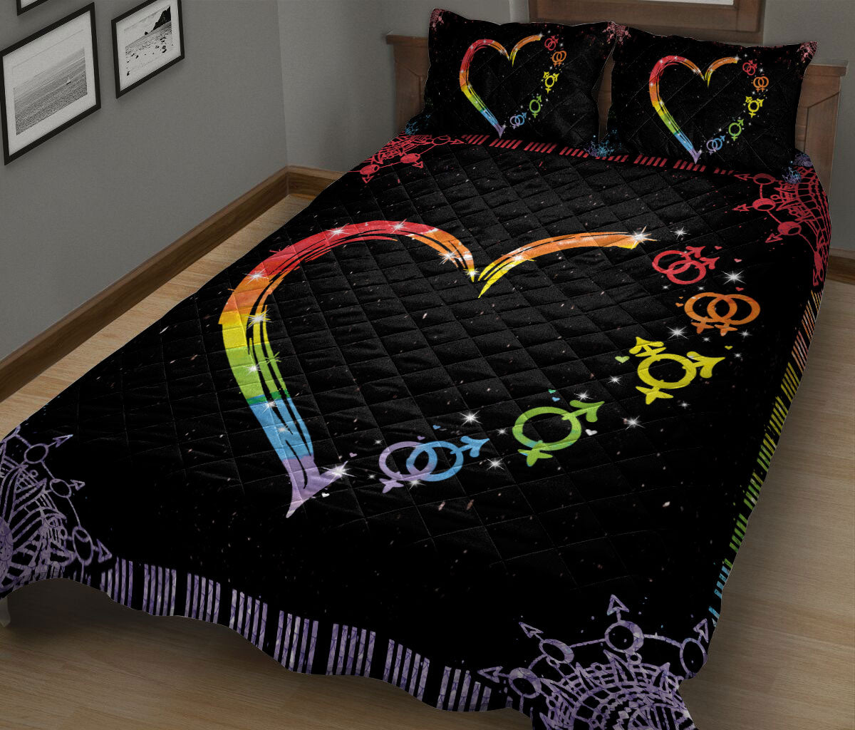 Ohaprints-Quilt-Bed-Set-Pillowcase-Lgbt-Pride-Rainbow-Heart-Mandala-Gay-Bisexual-Transgender-Lesbian-Symbol-Sign-Blanket-Bedspread-Bedding-2534-King (90'' x 100'')