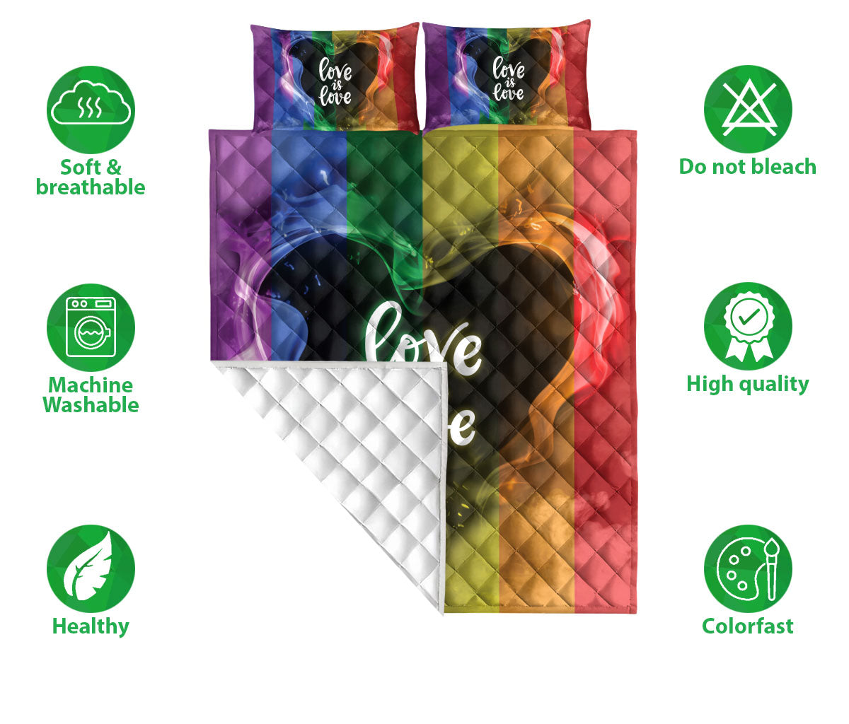 Ohaprints-Quilt-Bed-Set-Pillowcase-Lgbt-Pride-Love-Is-Love-Rainbow-Smoke-Heart-Housewarming-Unique-Gift-Idea-Blanket-Bedspread-Bedding-1939-Double (70'' x 80'')