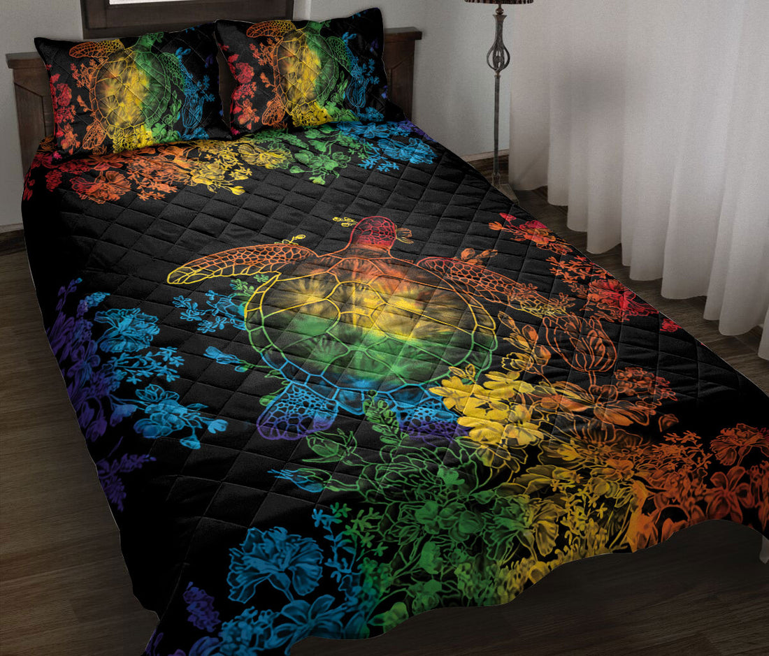 Ohaprints-Quilt-Bed-Set-Pillowcase-Rainbow-Seaturtle-Flower-Lgbt-Pride-Housewarming-Unique-Gift-Idea-Blanket-Bedspread-Bedding-93-Throw (55'' x 60'')
