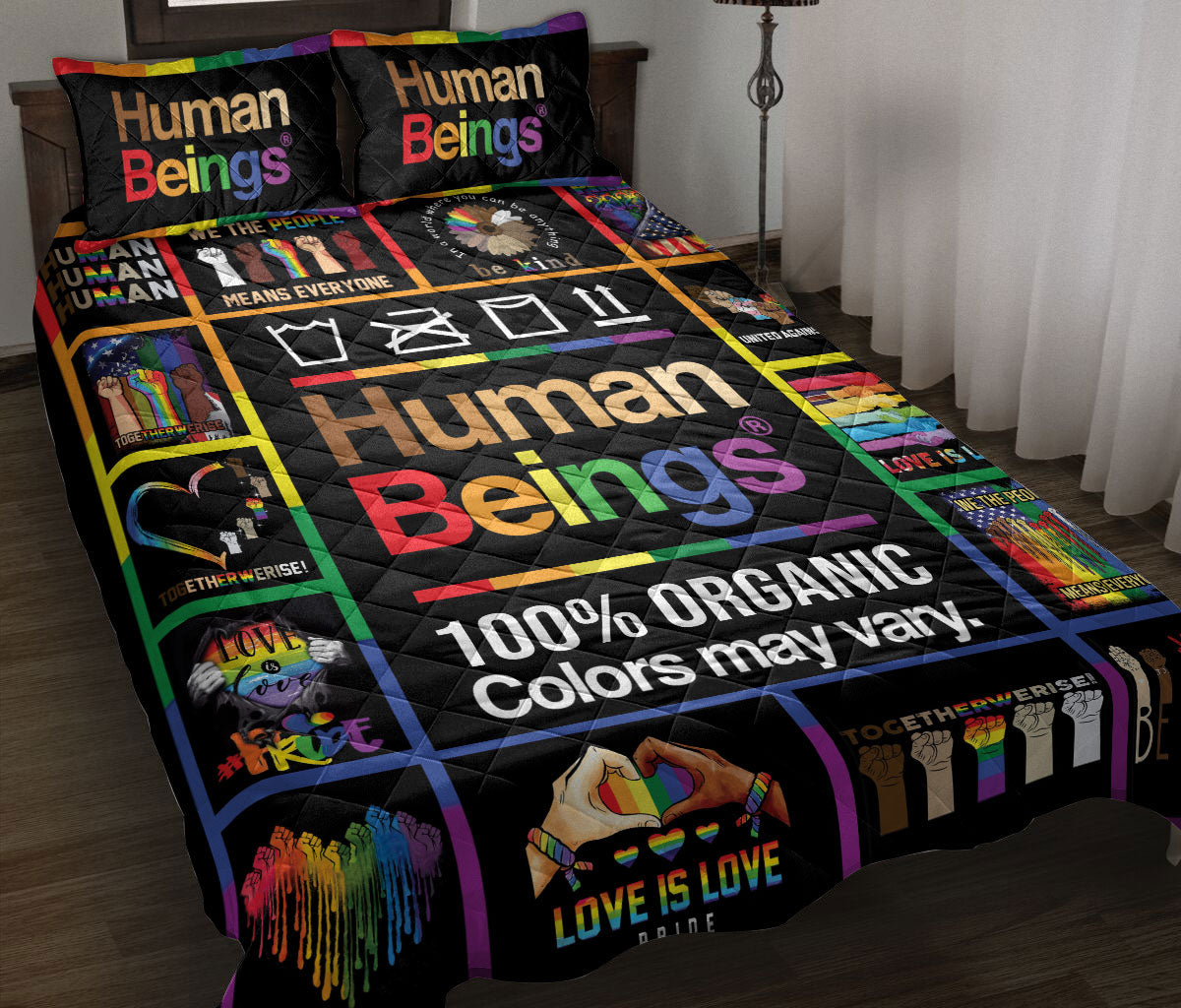 Ohaprints-Quilt-Bed-Set-Pillowcase-Patchwork-Human-Being-Lgbt-Pride-Rainbow-Love-Is-Love-Heart-Unique-Idea-Blanket-Bedspread-Bedding-2459-Throw (55'' x 60'')