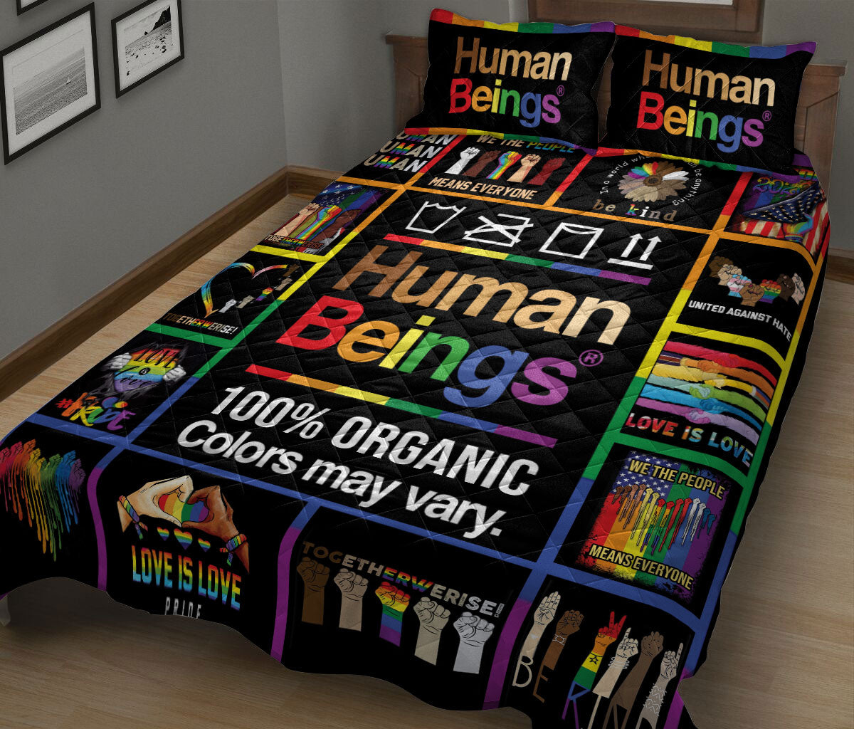 Ohaprints-Quilt-Bed-Set-Pillowcase-Patchwork-Human-Being-Lgbt-Pride-Rainbow-Love-Is-Love-Heart-Unique-Idea-Blanket-Bedspread-Bedding-2459-King (90'' x 100'')