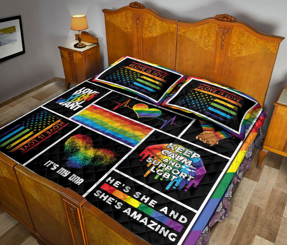 Ohaprints-Quilt-Bed-Set-Pillowcase-Patchwork-Love-Is-Love-Lgbt-Pride-Rainbow-Heart-Melting-Lips-Unique-Idea-Blanket-Bedspread-Bedding-1355-Queen (80'' x 90'')