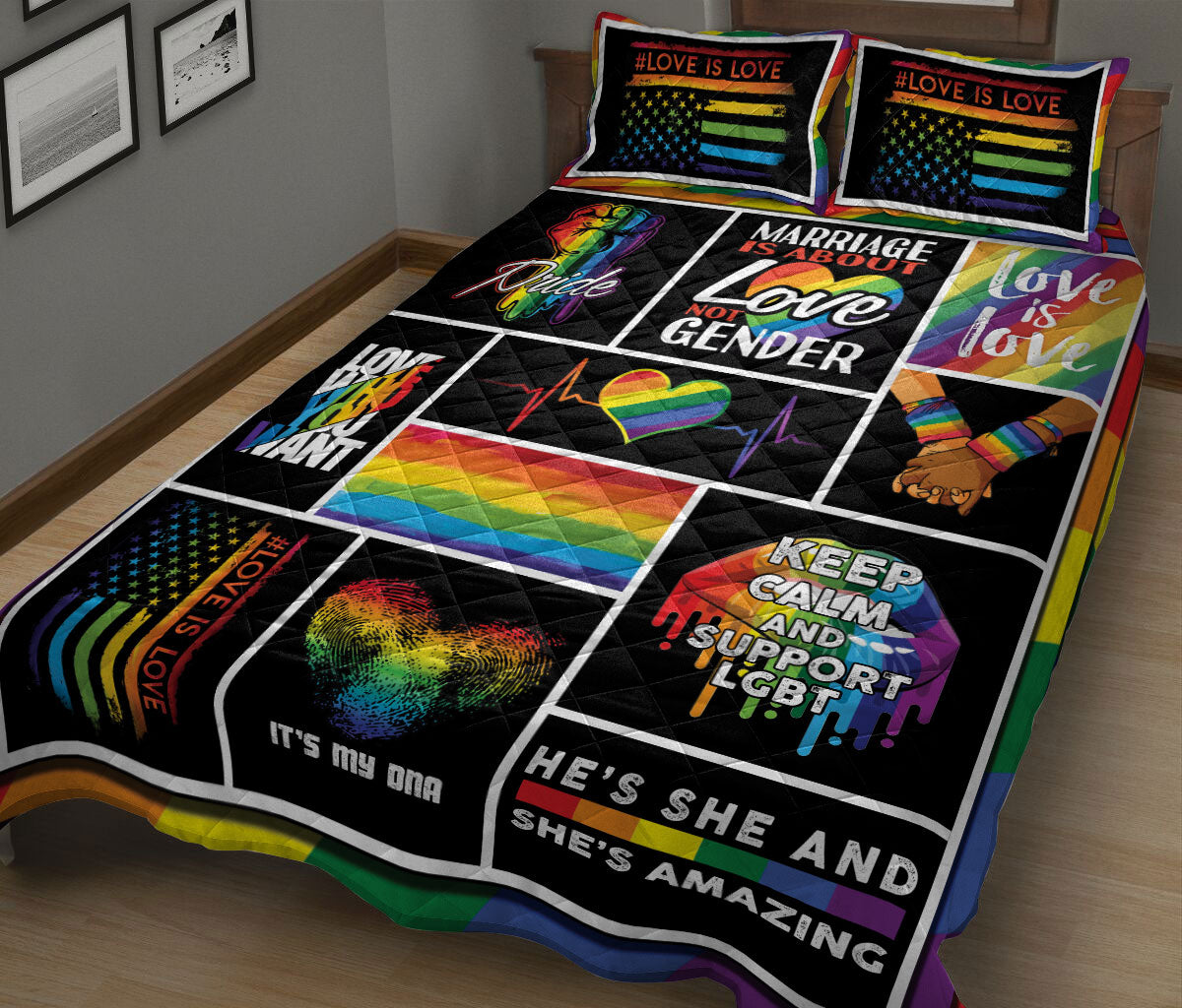 Ohaprints-Quilt-Bed-Set-Pillowcase-Patchwork-Love-Is-Love-Lgbt-Pride-Rainbow-Heart-Melting-Lips-Unique-Idea-Blanket-Bedspread-Bedding-1355-King (90'' x 100'')