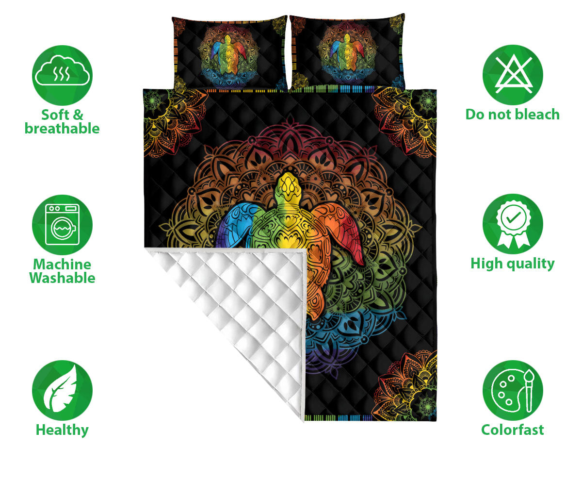 Ohaprints-Quilt-Bed-Set-Pillowcase-Rainbow-Sea-Turtle-Mandala-Lgbt-Pride-Unique-Gift-Idea-Support-Blanket-Bedspread-Bedding-1326-Double (70'' x 80'')