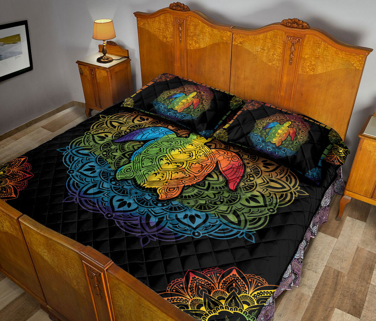 Ohaprints-Quilt-Bed-Set-Pillowcase-Rainbow-Sea-Turtle-Mandala-Lgbt-Pride-Unique-Gift-Idea-Support-Blanket-Bedspread-Bedding-1326-Queen (80'' x 90'')