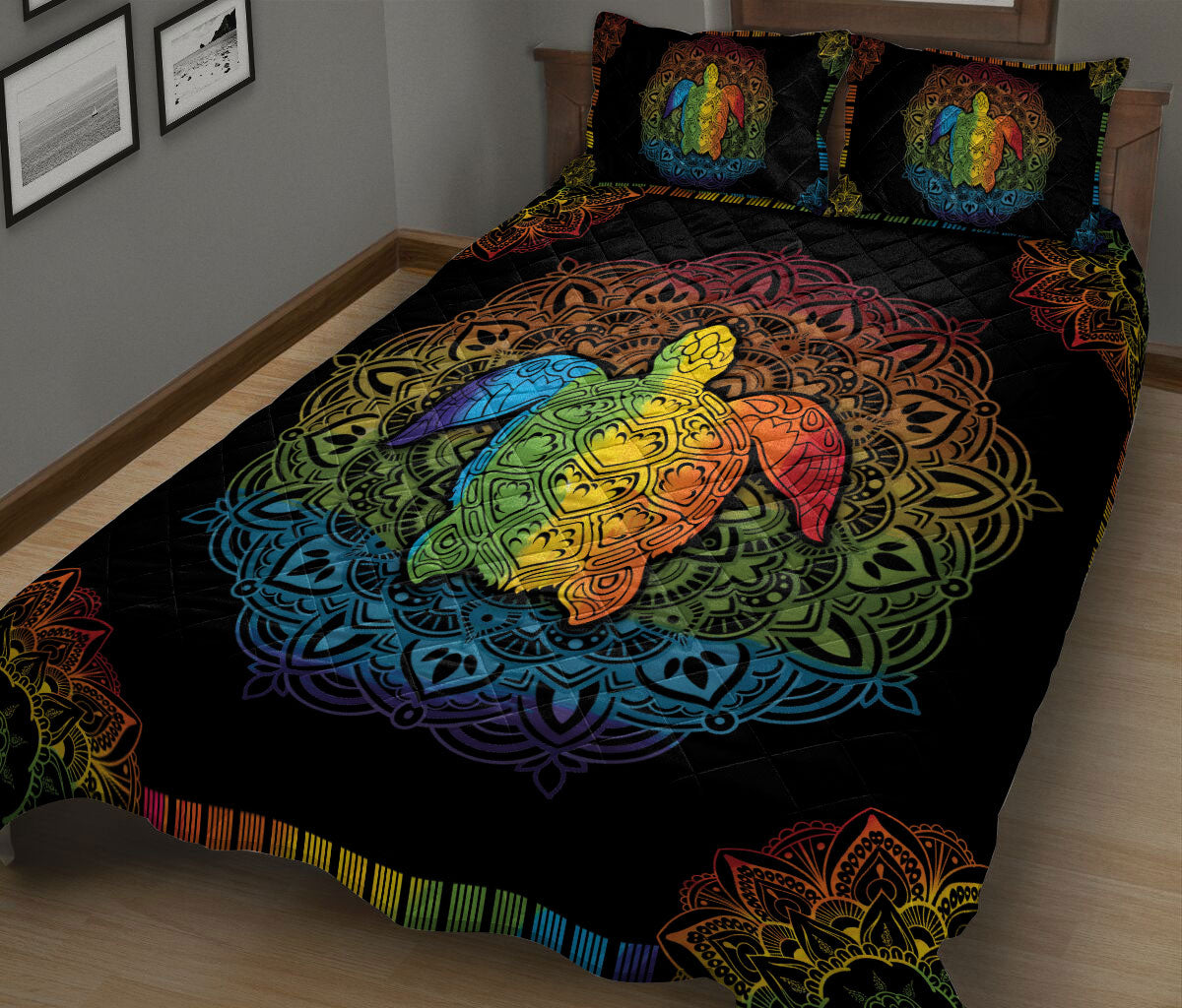 Ohaprints-Quilt-Bed-Set-Pillowcase-Rainbow-Sea-Turtle-Mandala-Lgbt-Pride-Unique-Gift-Idea-Support-Blanket-Bedspread-Bedding-1326-King (90'' x 100'')