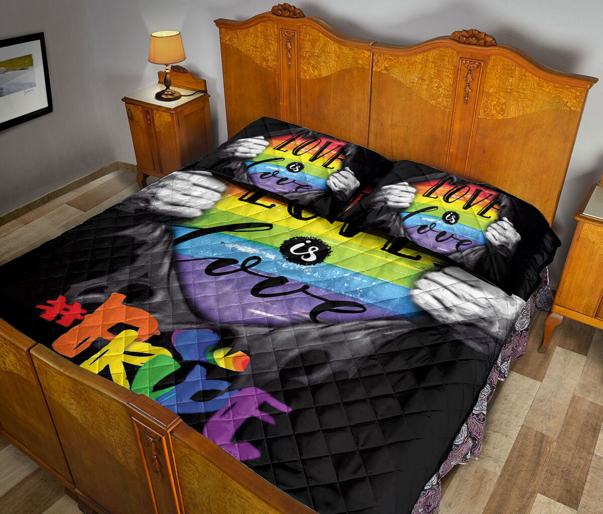 Ohaprints-Quilt-Bed-Set-Pillowcase-Rainbow-Lgbt-Love-Is-Love-Rainbow-Pride-Black-Gay-Lesbian-Transgender-Bisexual-Blanket-Bedspread-Bedding-731-Queen (80'' x 90'')