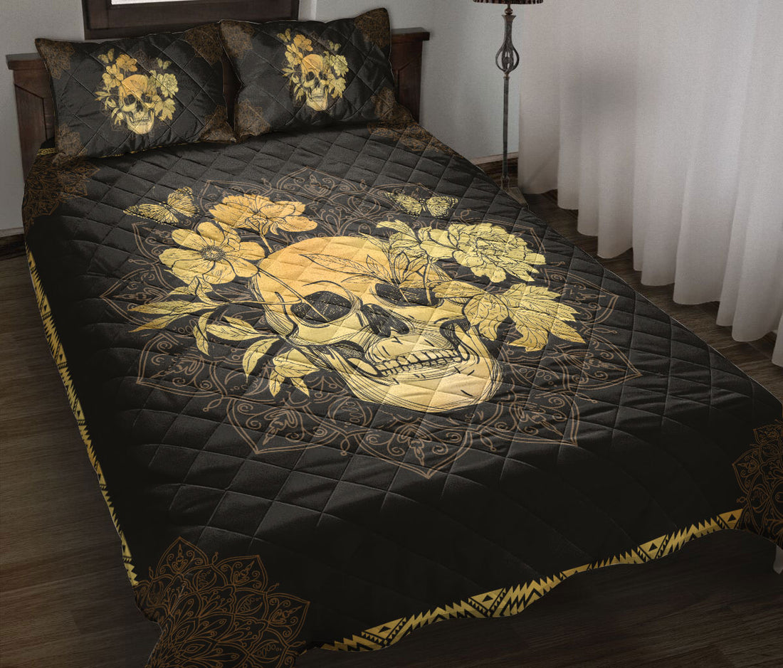 Ohaprints-Quilt-Bed-Set-Pillowcase-Skull-And-Flower-Housewarming-Unique-Idea-Blanket-Bedspread-Bedding-713-Throw (55'' x 60'')