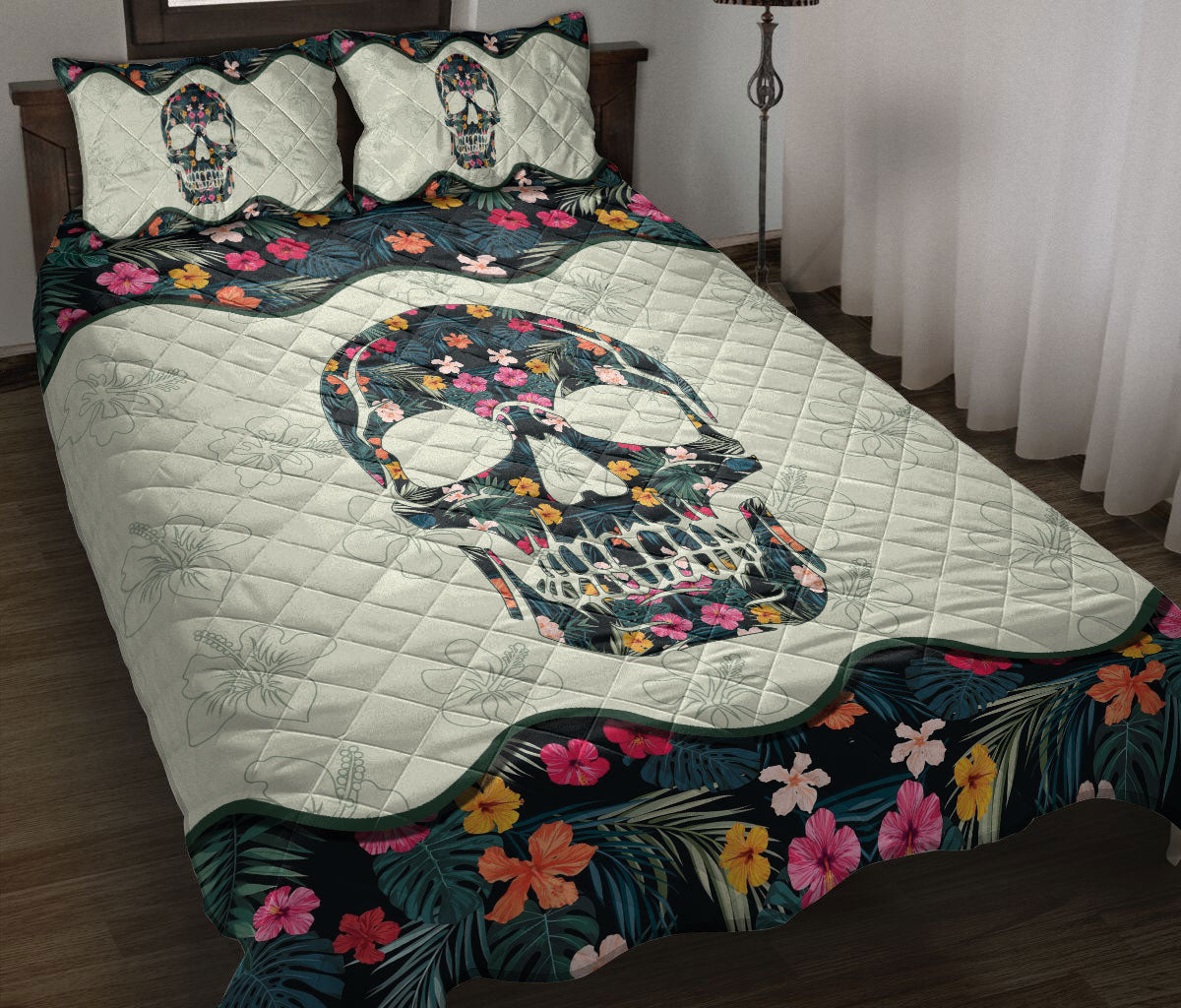 Ohaprints-Quilt-Bed-Set-Pillowcase-Death-Skull-Mandala-Flower-Sugar-Skull-Housewarming-Unique-Idea-Blanket-Bedspread-Bedding-1223-Throw (55'' x 60'')