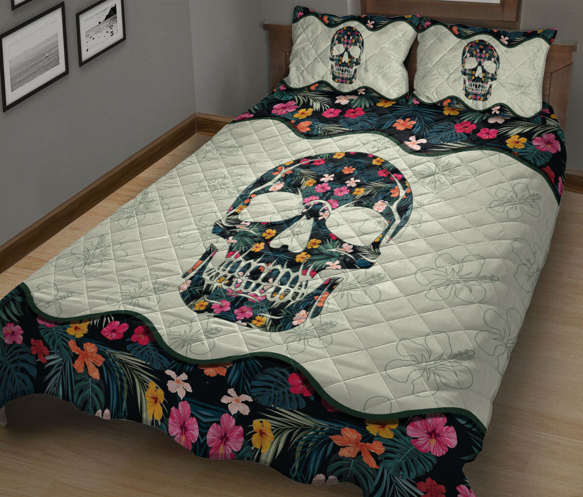 Ohaprints-Quilt-Bed-Set-Pillowcase-Death-Skull-Mandala-Flower-Sugar-Skull-Housewarming-Unique-Idea-Blanket-Bedspread-Bedding-1223-King (90'' x 100'')