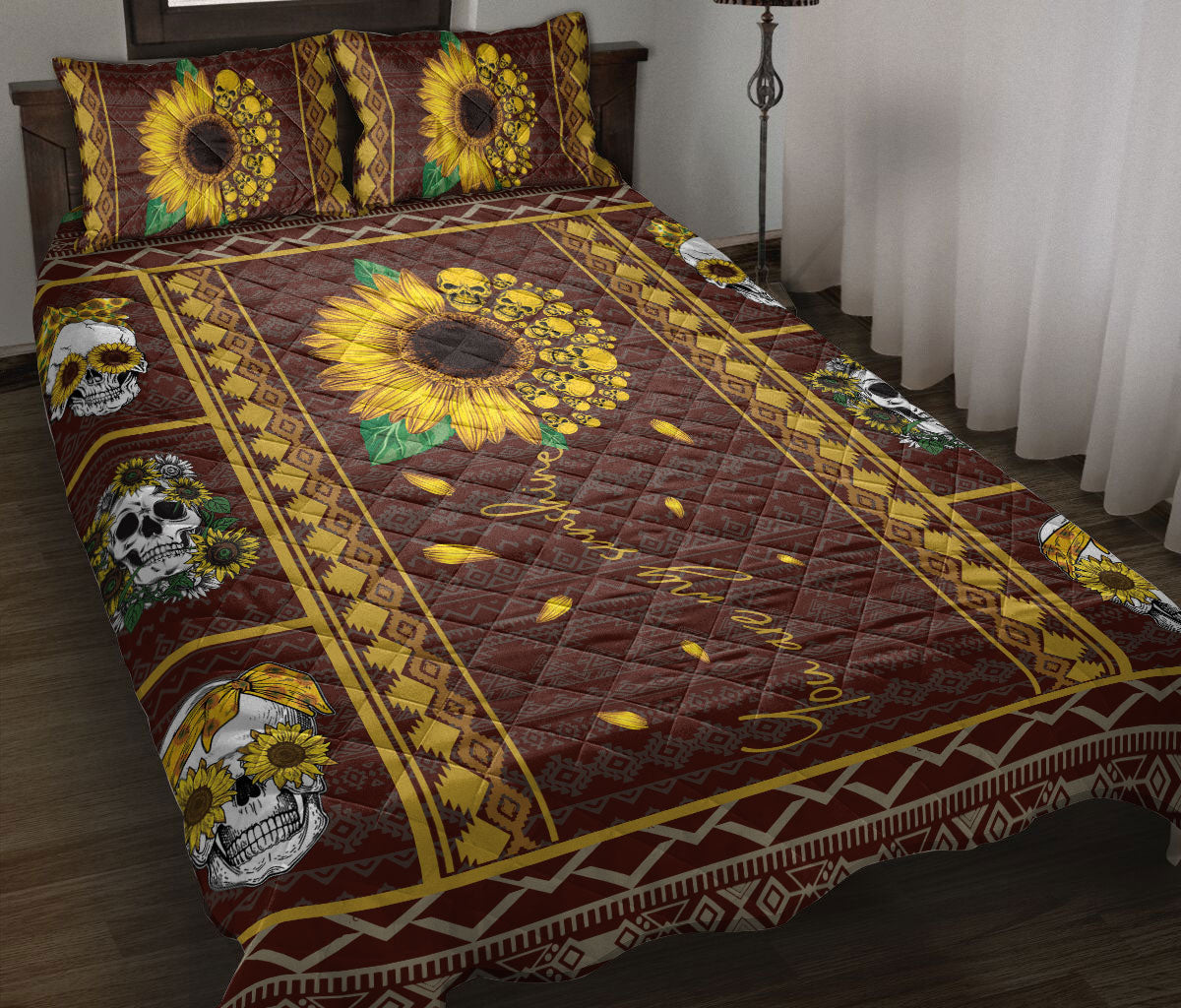 Ohaprints-Quilt-Bed-Set-Pillowcase-Skull-Sunflower-You-Are-My-Sunshine-Pattern-Housewarming-Idea-Blanket-Bedspread-Bedding-2535-Throw (55'' x 60'')