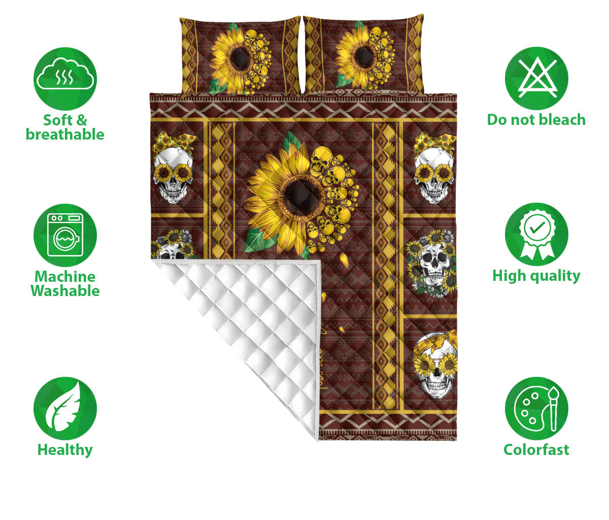 Ohaprints-Quilt-Bed-Set-Pillowcase-Skull-Sunflower-You-Are-My-Sunshine-Pattern-Housewarming-Idea-Blanket-Bedspread-Bedding-2535-Double (70'' x 80'')