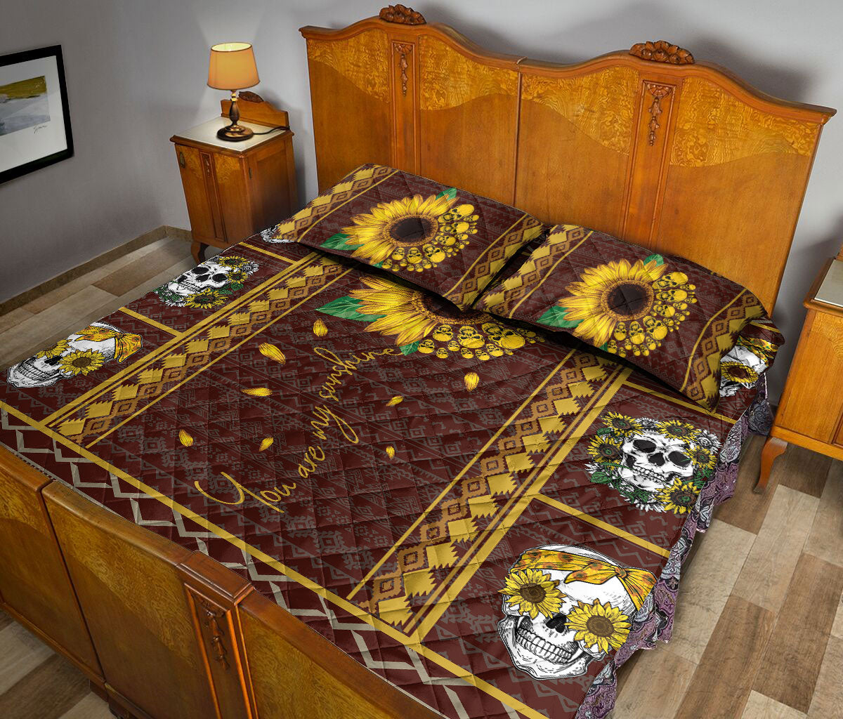 Ohaprints-Quilt-Bed-Set-Pillowcase-Skull-Sunflower-You-Are-My-Sunshine-Pattern-Housewarming-Idea-Blanket-Bedspread-Bedding-2535-Queen (80'' x 90'')