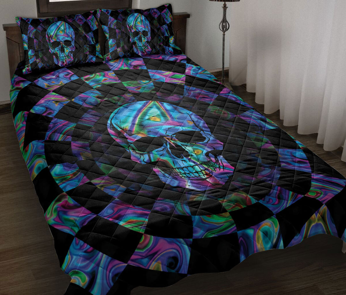 Ohaprints-Quilt-Bed-Set-Pillowcase-Skull-Checkered-Flag-Pattern-Hologram-Housewarming-Unique-Idea-Blanket-Bedspread-Bedding-185-Throw (55'' x 60'')