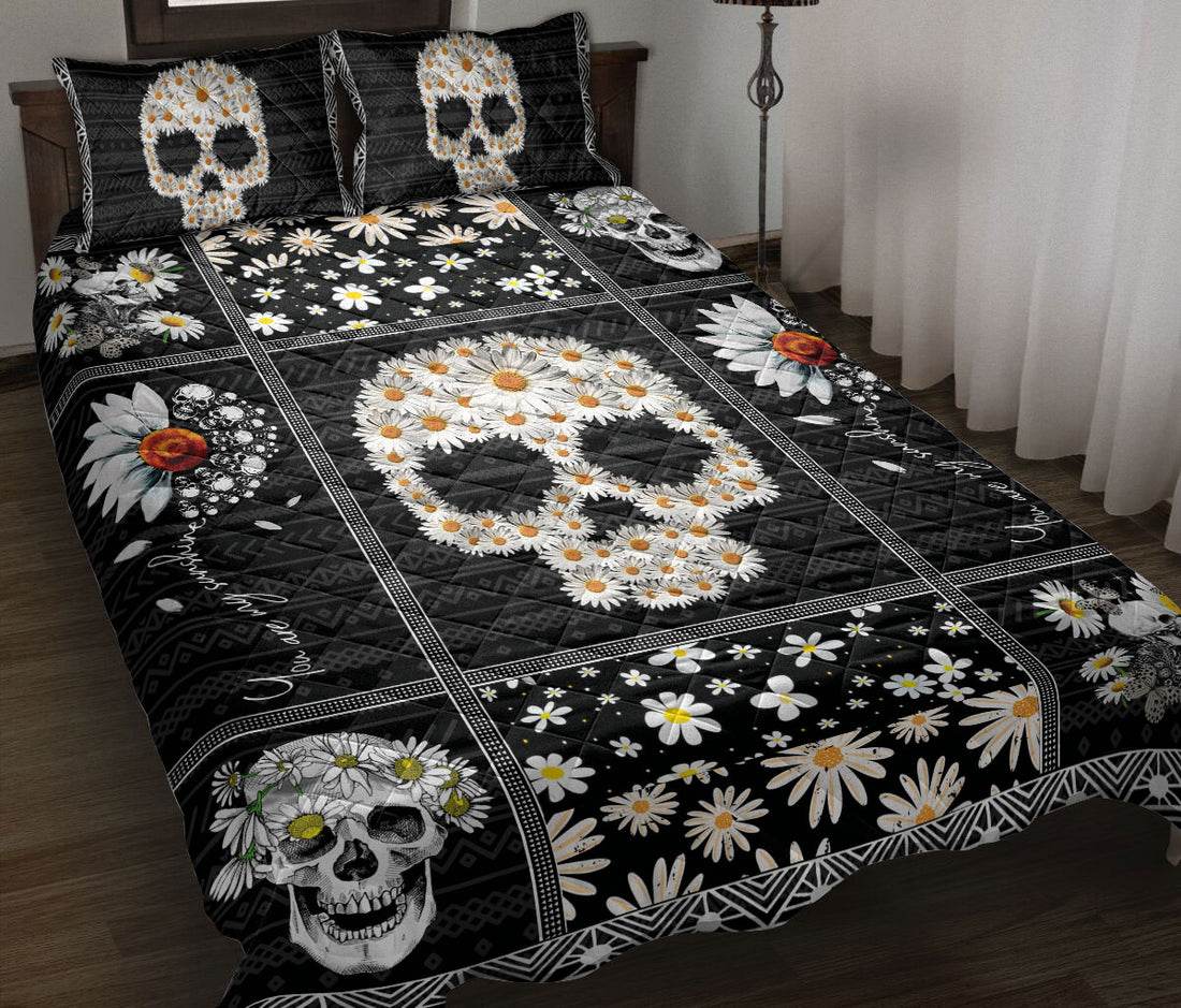 Ohaprints-Quilt-Bed-Set-Pillowcase-Skull-Daisy-Flower-Pattern-Housewarming-Unique-Idea-Blanket-Bedspread-Bedding-53-Throw (55'' x 60'')