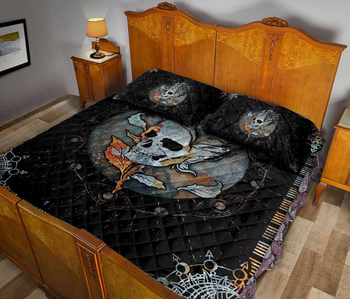Ohaprints-Quilt-Bed-Set-Pillowcase-Skull-Mandala-Rose-Flower-Moon-Trippy-Housewarming-Unique-Idea-Blanket-Bedspread-Bedding-121-Queen (80'' x 90'')
