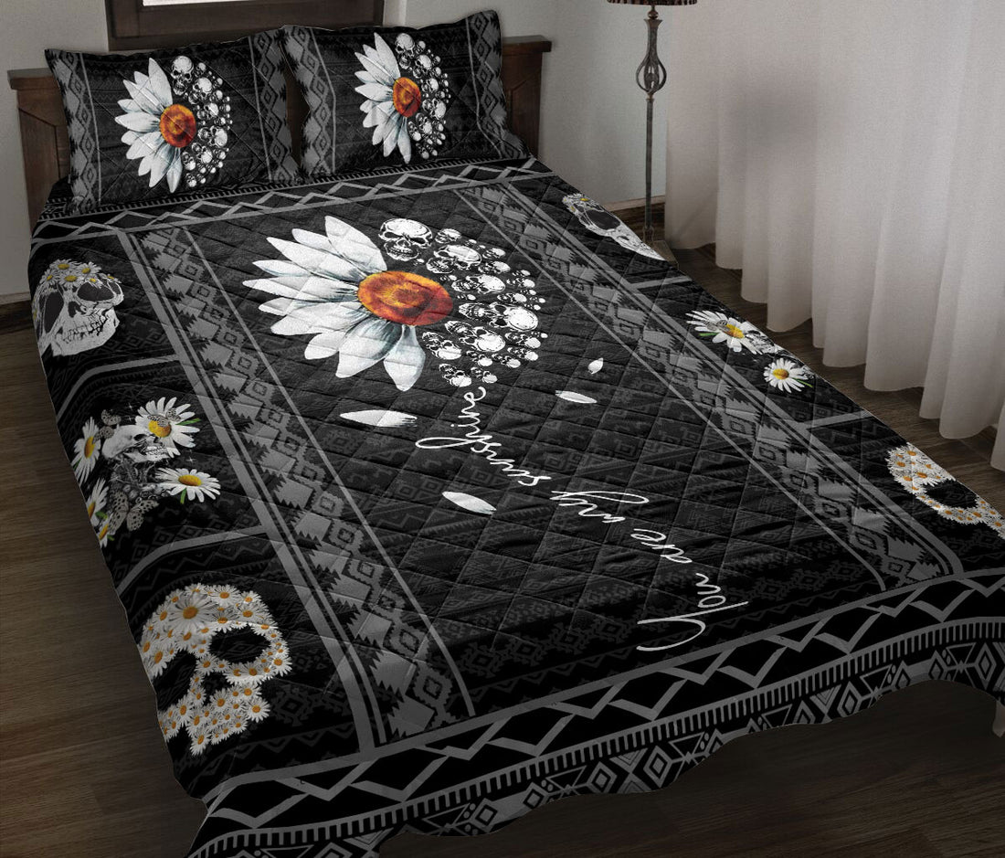 Ohaprints-Quilt-Bed-Set-Pillowcase-Skull-Daisy-You-Are-My-Sunshine-Flower-Skull-Unique-Idea-Blanket-Bedspread-Bedding-45-Throw (55'' x 60'')