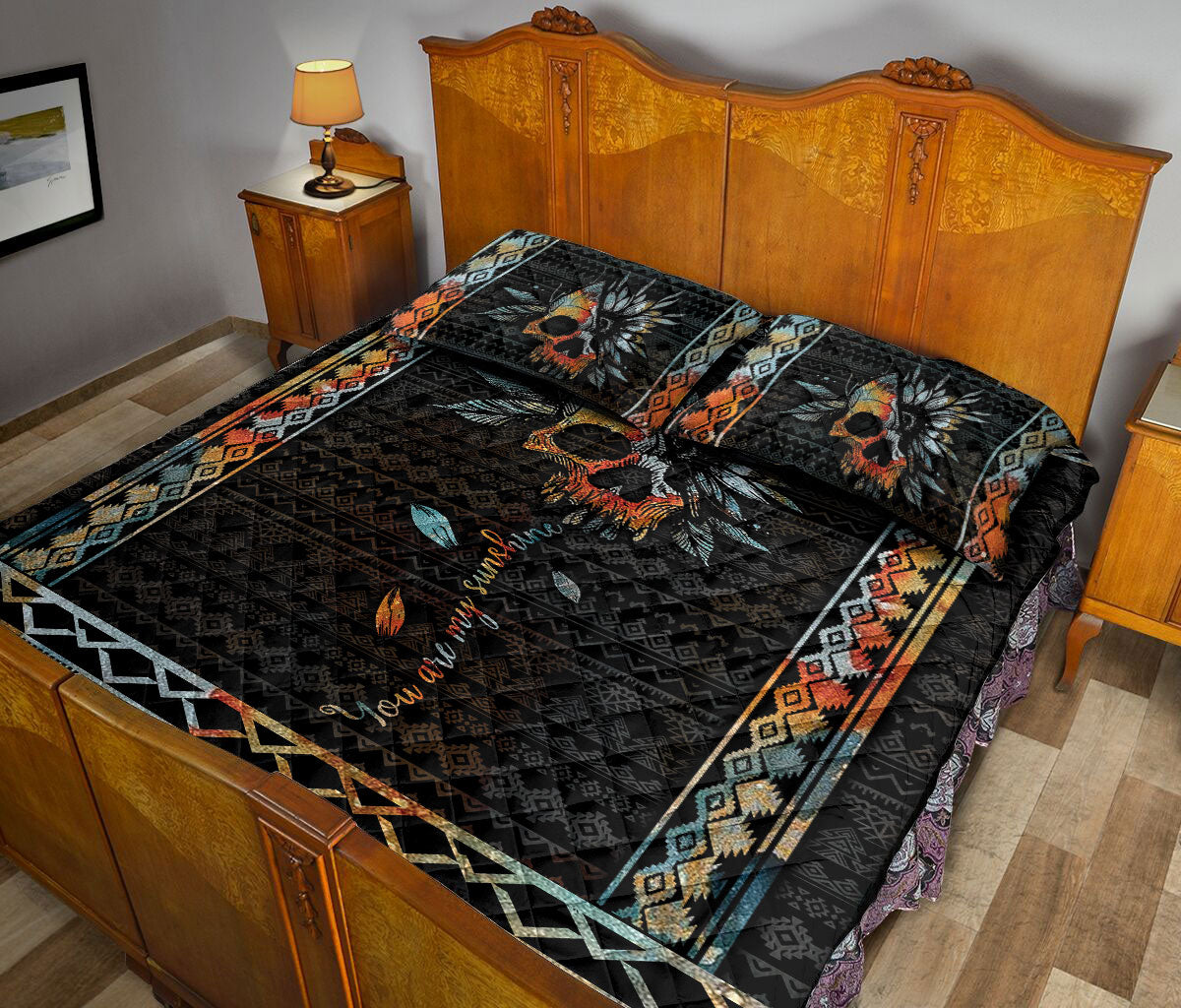 Ohaprints-Quilt-Bed-Set-Pillowcase-Skull-Mandala-Sunlower-You-Are-My-Sunshine-Pattern-Unique-Idea-Blanket-Bedspread-Bedding-2463-Queen (80'' x 90'')