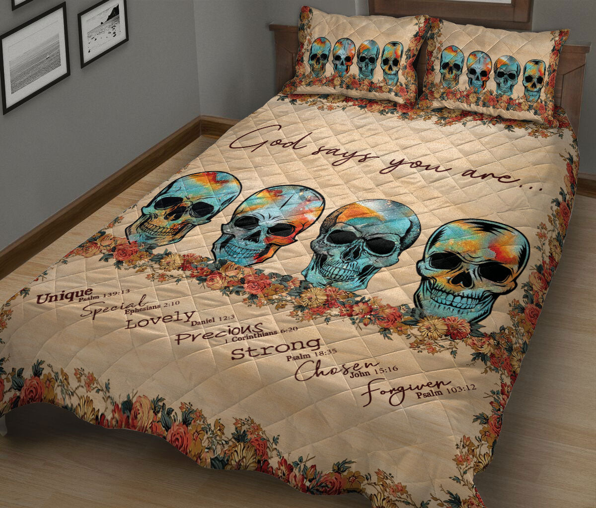 Ohaprints-Quilt-Bed-Set-Pillowcase-Skull-God-Says-You-Are-Flower-Housewarming-Unique-Idea-Blanket-Bedspread-Bedding-1862-King (90'' x 100'')