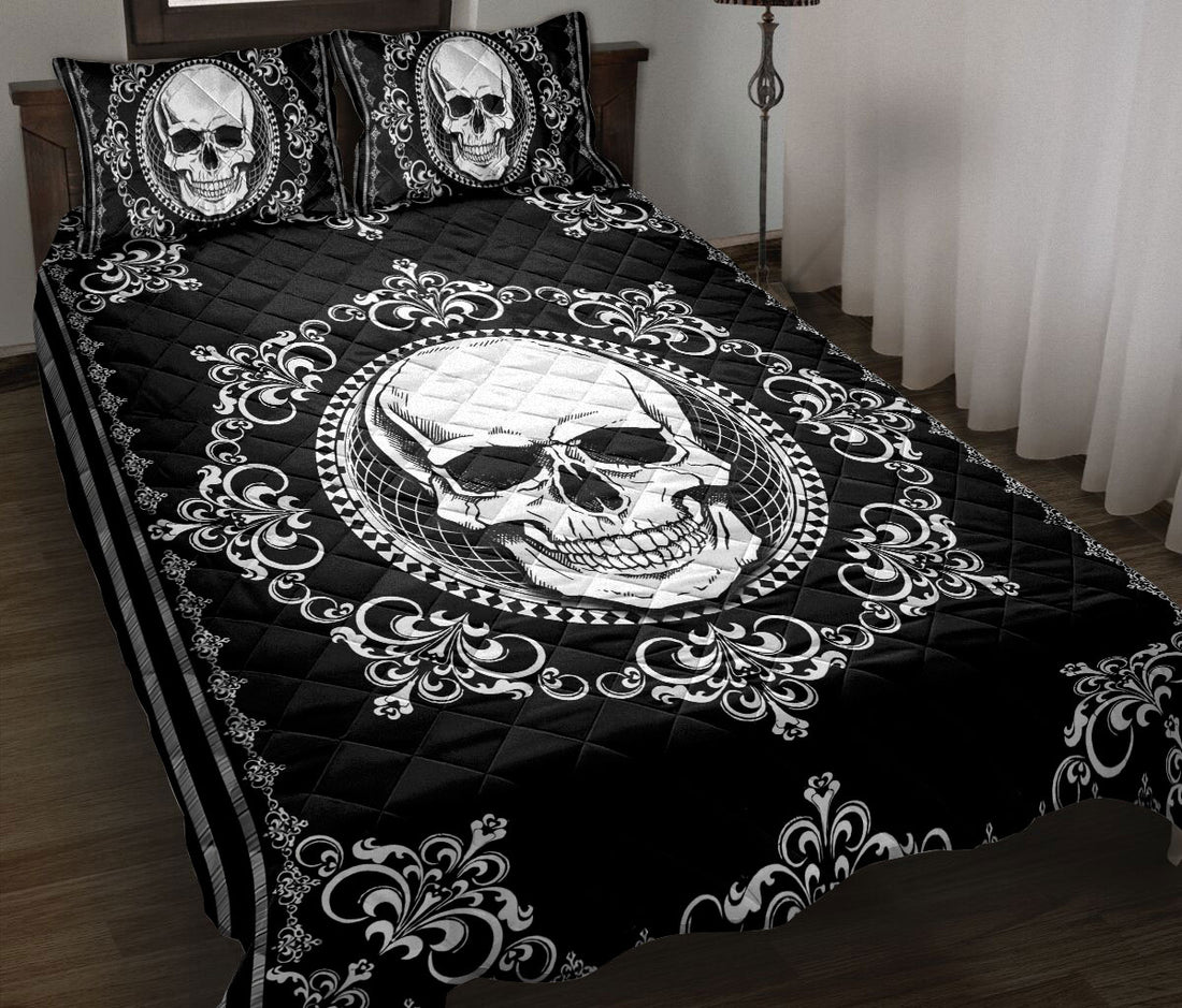 Ohaprints-Quilt-Bed-Set-Pillowcase-Death-Skull-Black-And-White-Housewarming-Unique-Idea-Blanket-Bedspread-Bedding-625-Throw (55'' x 60'')