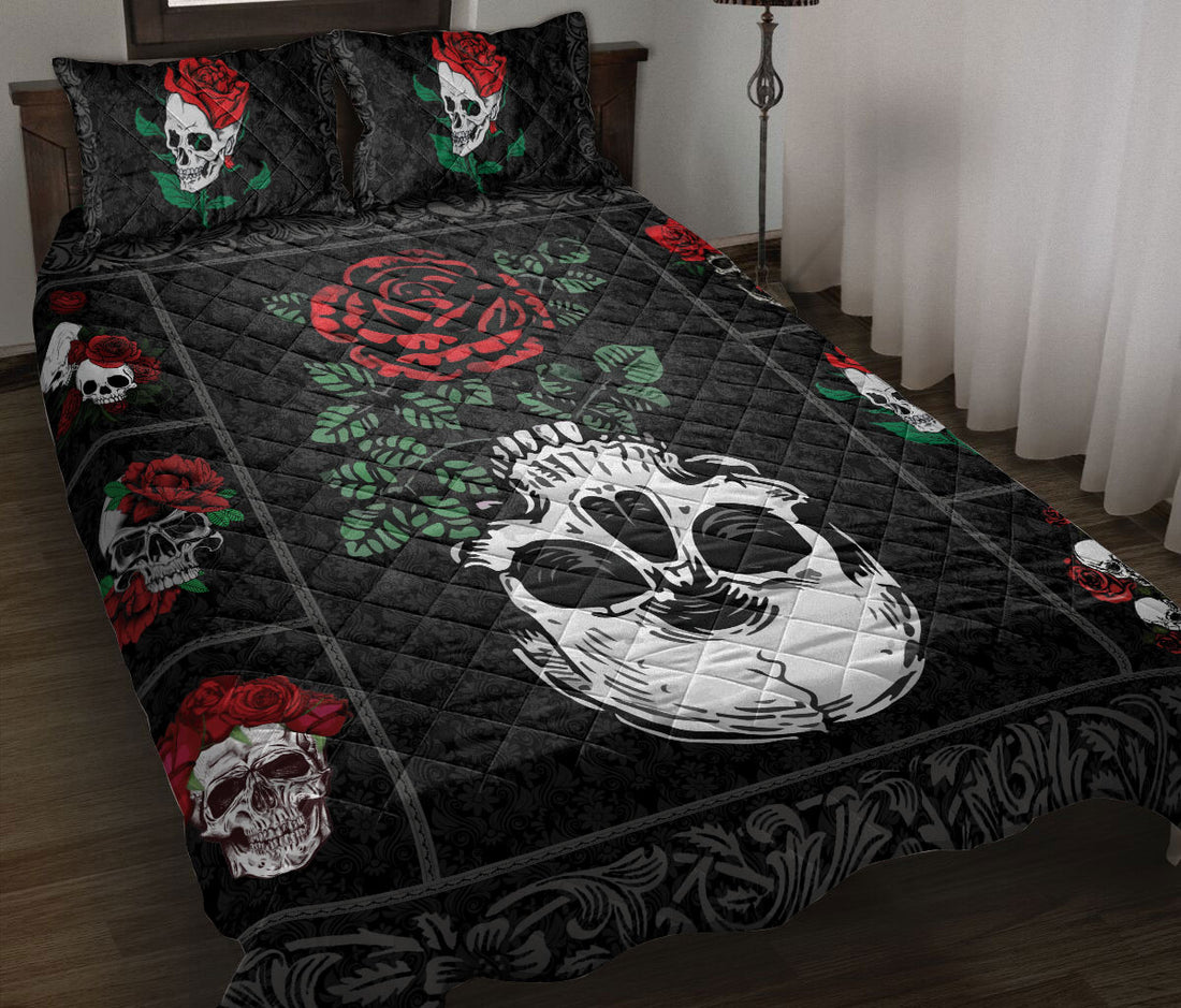 Ohaprints-Quilt-Bed-Set-Pillowcase-Death-Skull-Rose-Flower-Housewarming-Unique-Idea-Blanket-Bedspread-Bedding-1312-Throw (55'' x 60'')