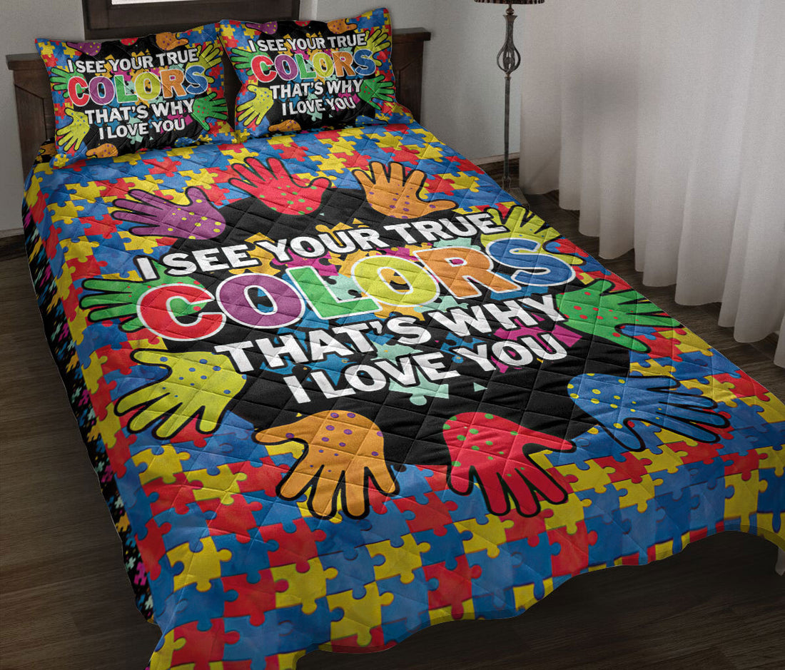 Ohaprints-Quilt-Bed-Set-Pillowcase-I-See-Your-True-Color-Autism-Awareness-Hand-Puzzle-Piece-Pattern-Blanket-Bedspread-Bedding-840-Throw (55'' x 60'')