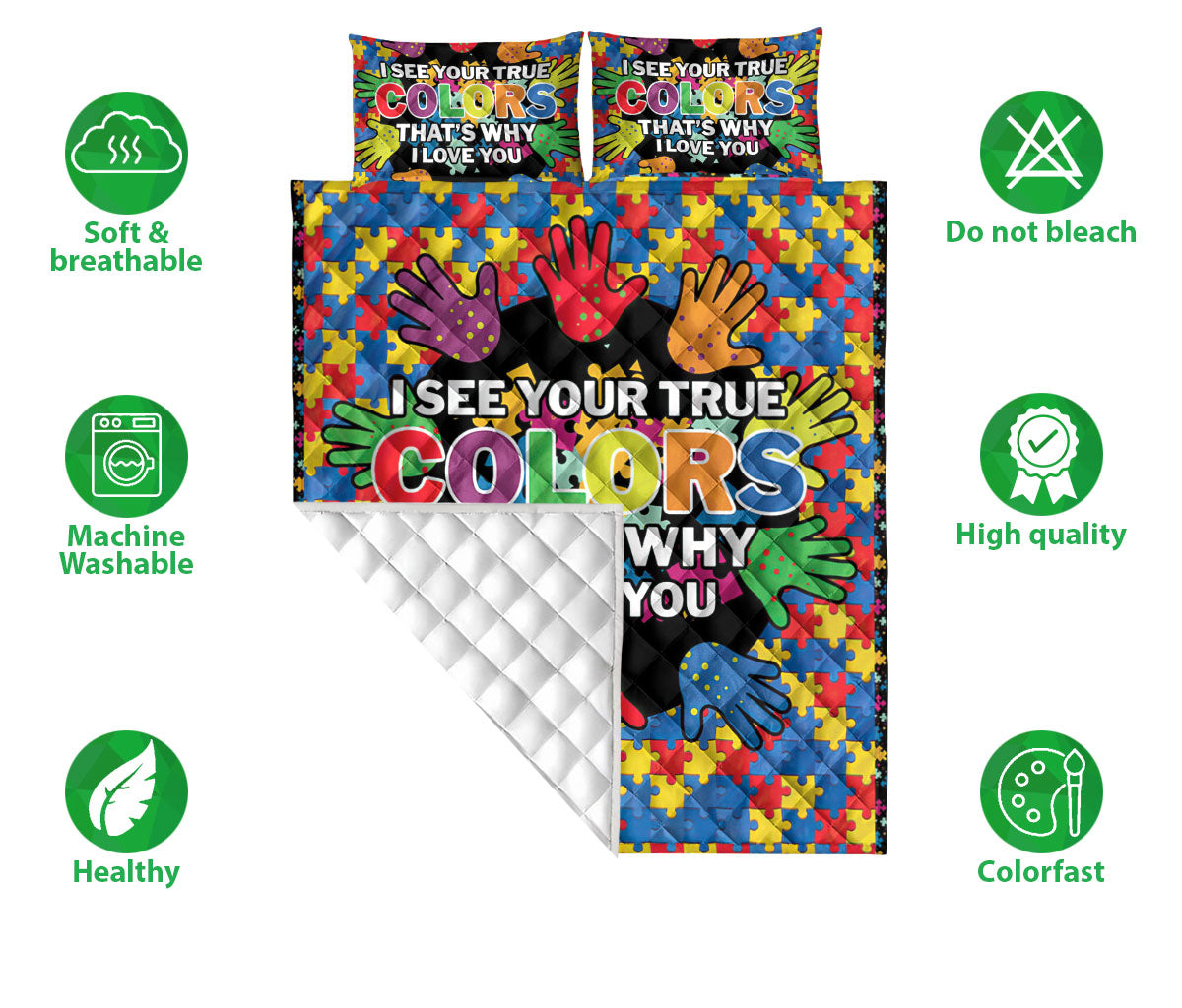 Ohaprints-Quilt-Bed-Set-Pillowcase-I-See-Your-True-Color-Autism-Awareness-Hand-Puzzle-Piece-Pattern-Blanket-Bedspread-Bedding-840-Double (70'' x 80'')