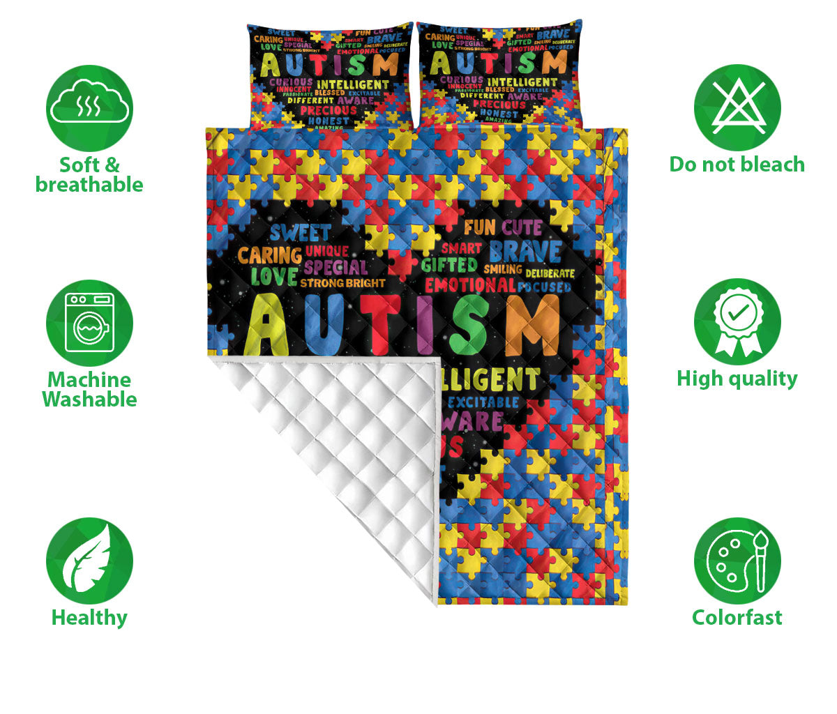 Ohaprints-Quilt-Bed-Set-Pillowcase-Autism-Awareness-Heart-Puzzle-Piece-Pattern-Gift-Idea-Blanket-Bedspread-Bedding-1420-Double (70'' x 80'')
