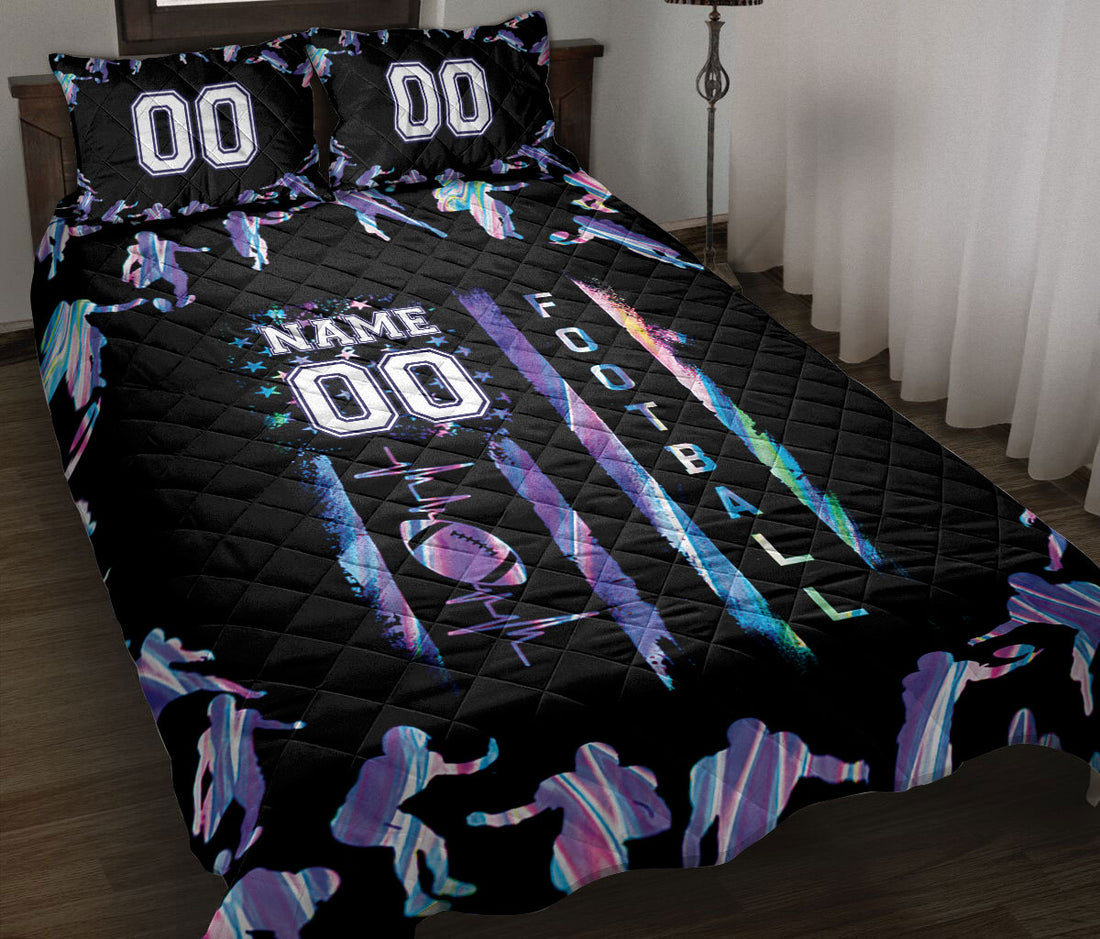 Ohaprints-Quilt-Bed-Set-Pillowcase-Black-Hologram-Football-Player-Lover-Fan-Gift-Custom-Personalized-Name-Number-Blanket-Bedspread-Bedding-2007-Throw (55'' x 60'')