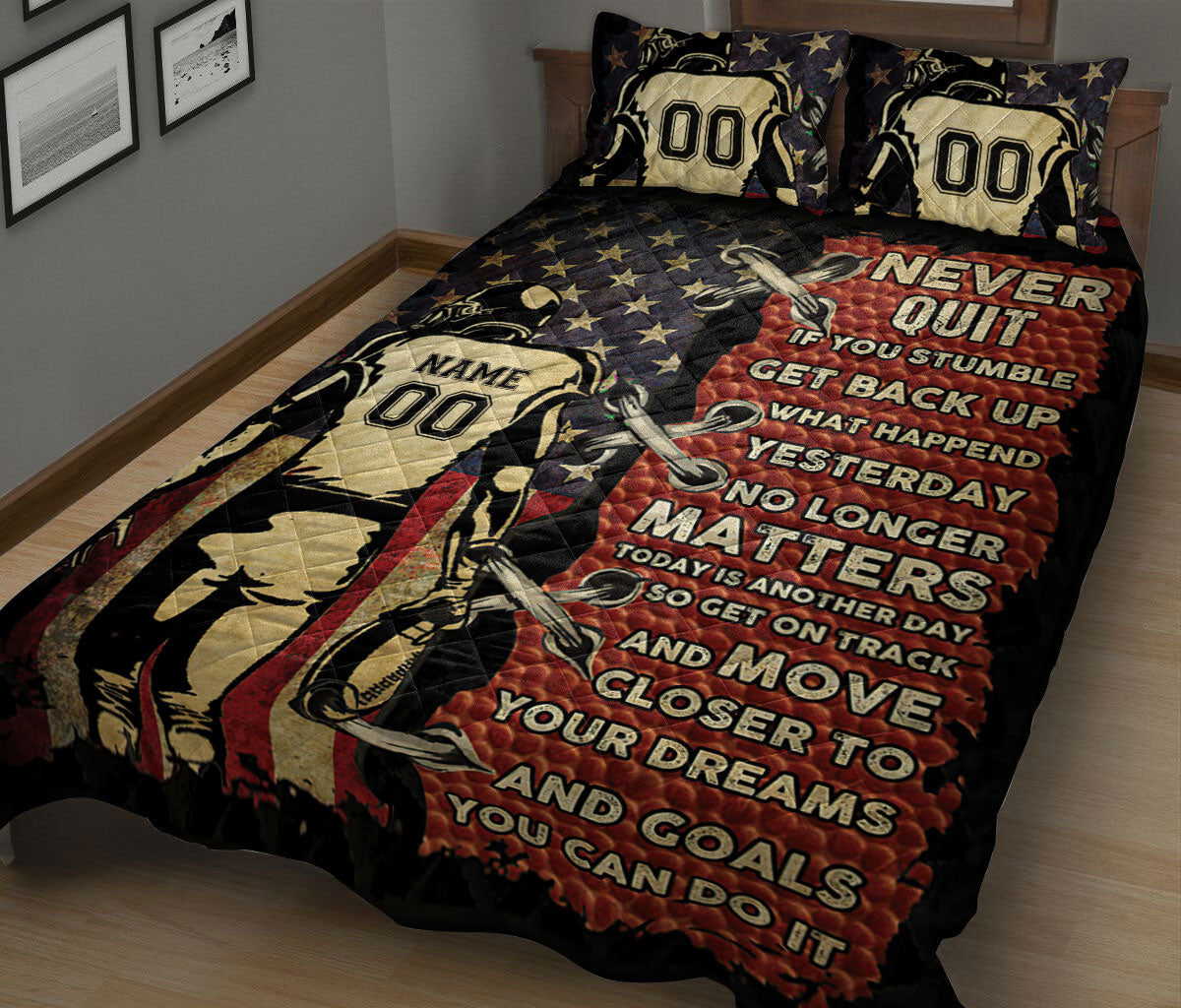 Ohaprints-Quilt-Bed-Set-Pillowcase-Football-Boy-America-Us-Flag-Player-Fan-Gift-Custom-Personalized-Name-Number-Blanket-Bedspread-Bedding-250-King (90'' x 100'')