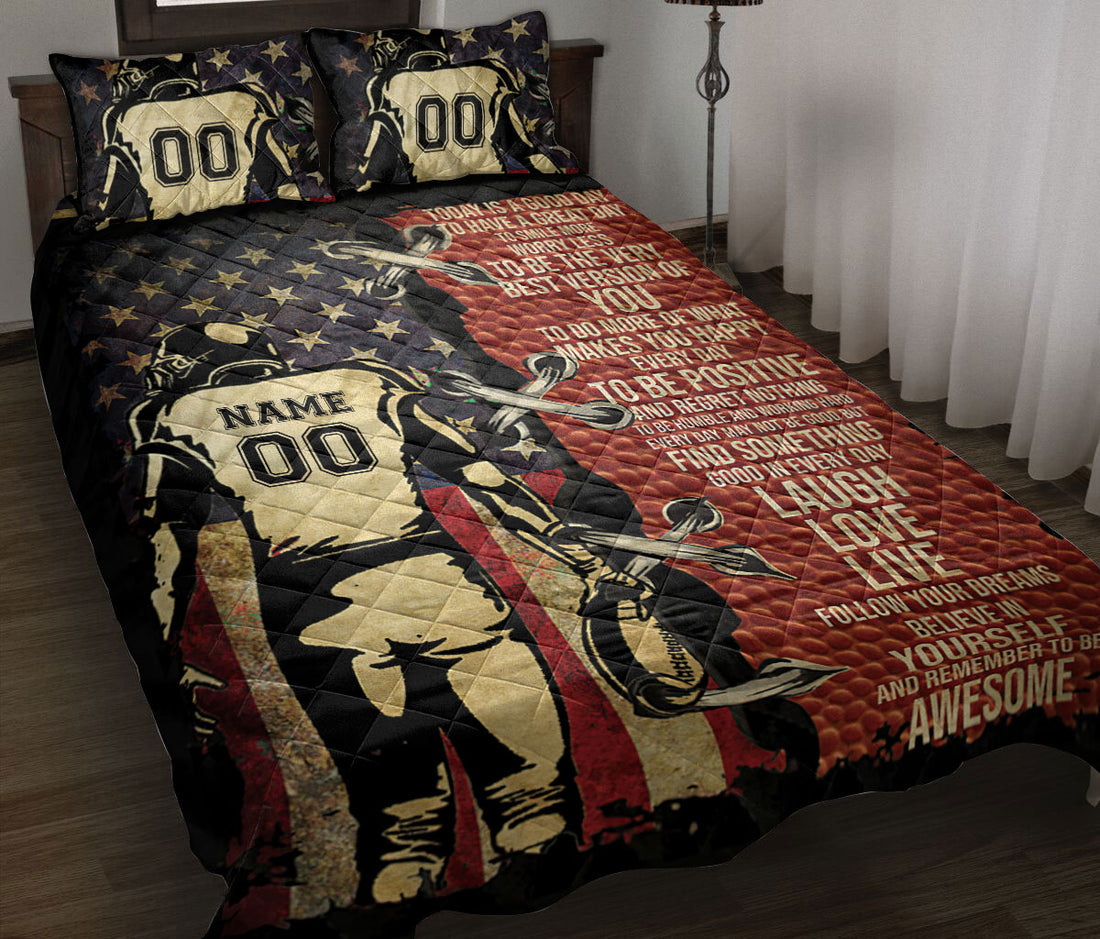 Ohaprints-Quilt-Bed-Set-Pillowcase-Football-Boy-Us-Flag-Player-Fan-Gift-Motivate-Custom-Personalized-Name-Number-Blanket-Bedspread-Bedding-841-Throw (55'' x 60'')