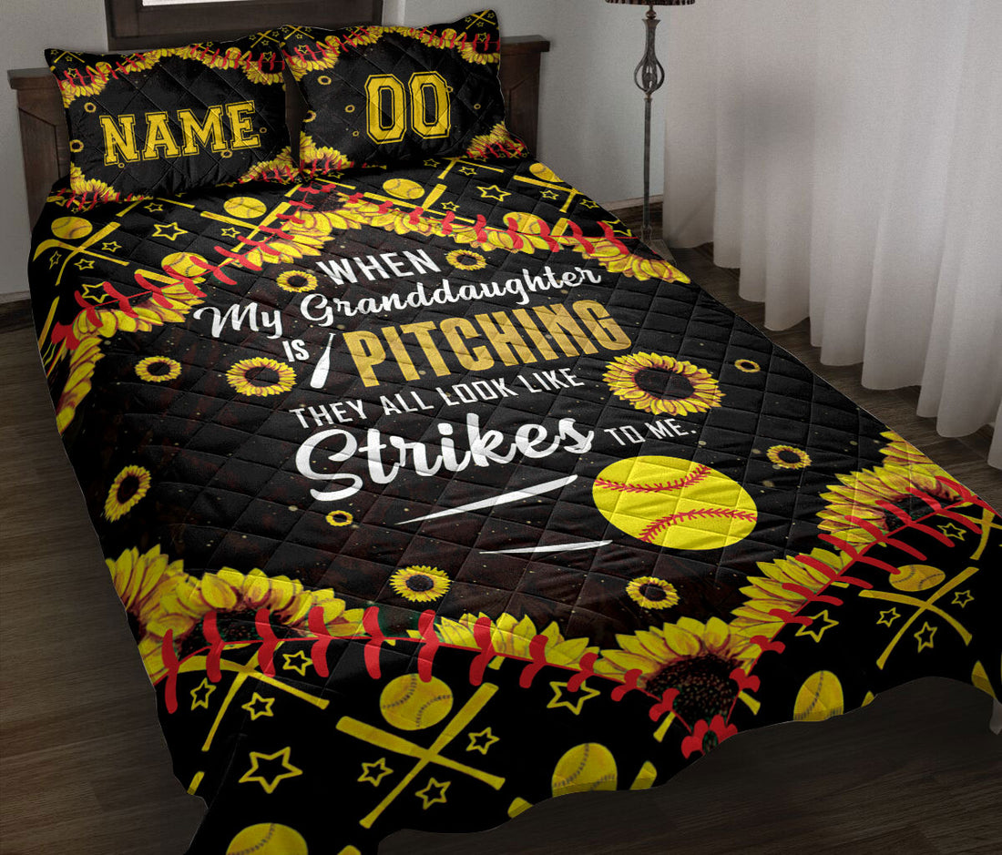 Ohaprints-Quilt-Bed-Set-Pillowcase-Sunflower-Black-Softball-Granddaughter-Pitcher-Custom-Personalized-Name-Number-Blanket-Bedspread-Bedding-2601-Throw (55'' x 60'')