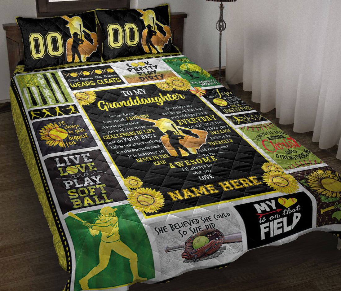 Ohaprints-Quilt-Bed-Set-Pillowcase-Patchwork-Softball-Graddaughter-Sunflower-Custom-Personalized-Name-Number-Blanket-Bedspread-Bedding-595-Throw (55'' x 60'')