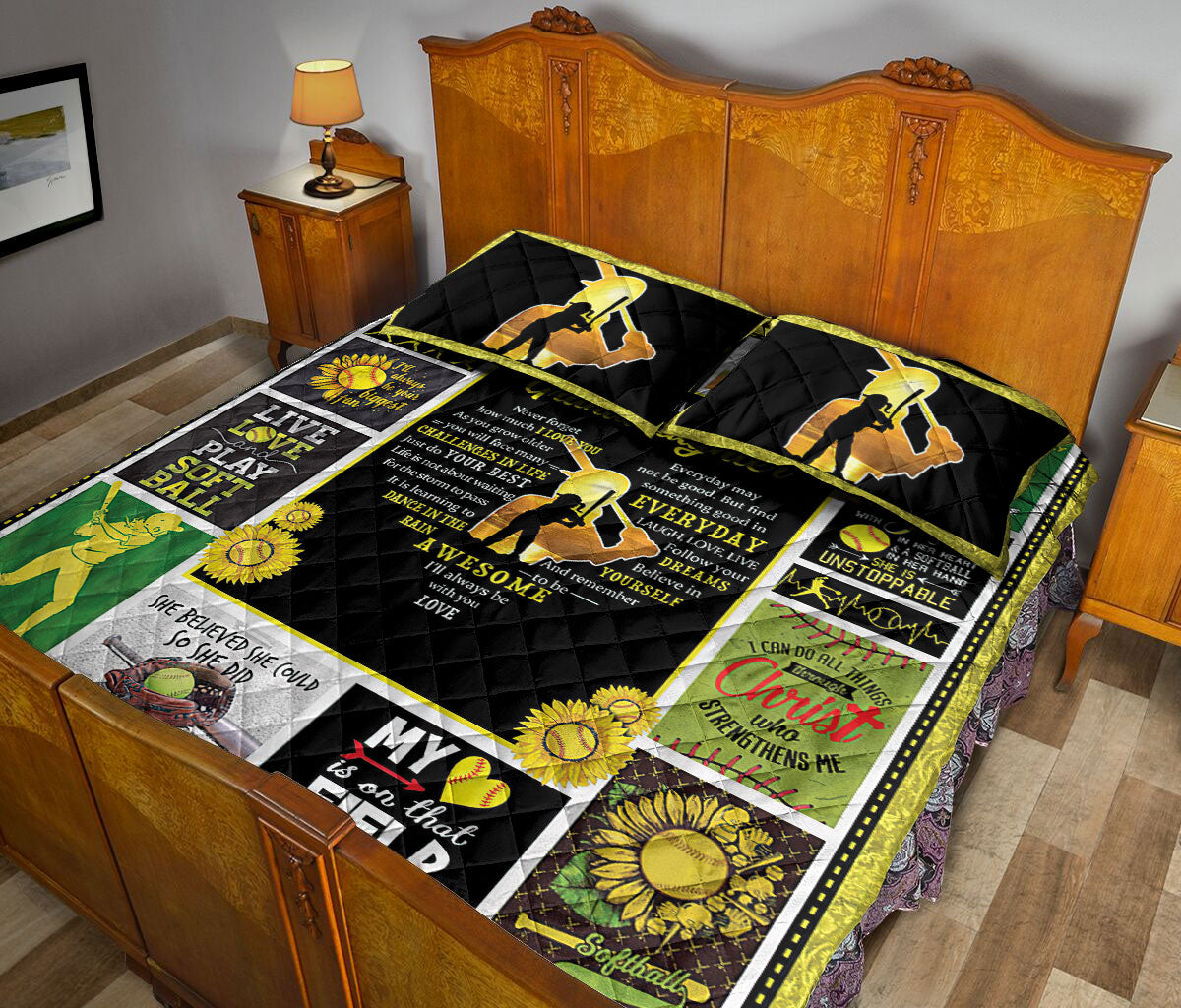 Ohaprints-Quilt-Bed-Set-Pillowcase-Patchwork-Softball-Graddaughter-Gift-Idea-Sunflower-Motivation-Word-Blanket-Bedspread-Bedding-1183-Queen (80'' x 90'')