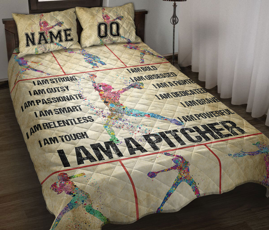 Ohaprints-Quilt-Bed-Set-Pillowcase-Softball-Baseball-Girl-I-Am-Pitcher-Brown-Custom-Personalized-Name-Number-Blanket-Bedspread-Bedding-3043-Throw (55'' x 60'')